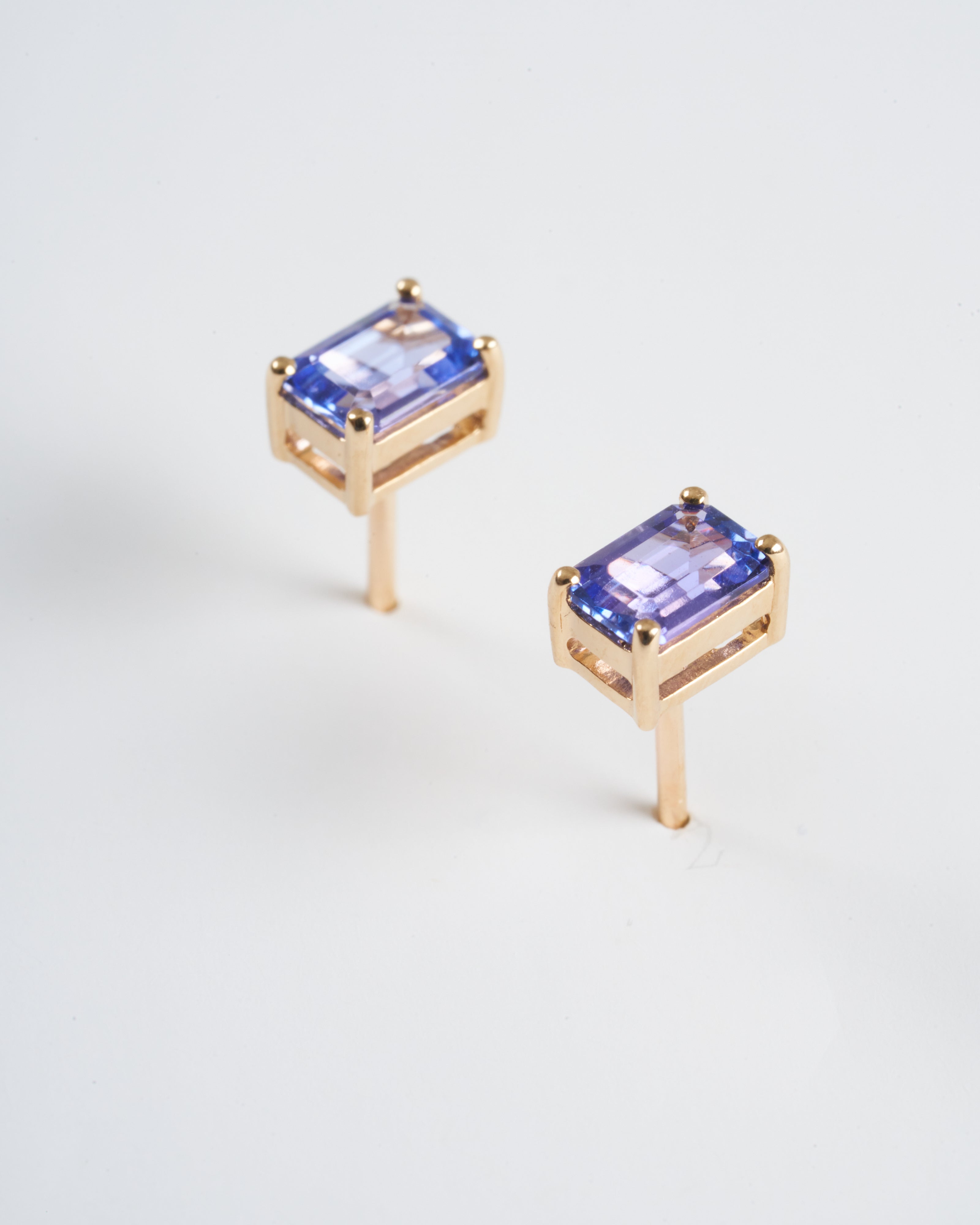 kho, emerald cut tanzanite earrings - purple