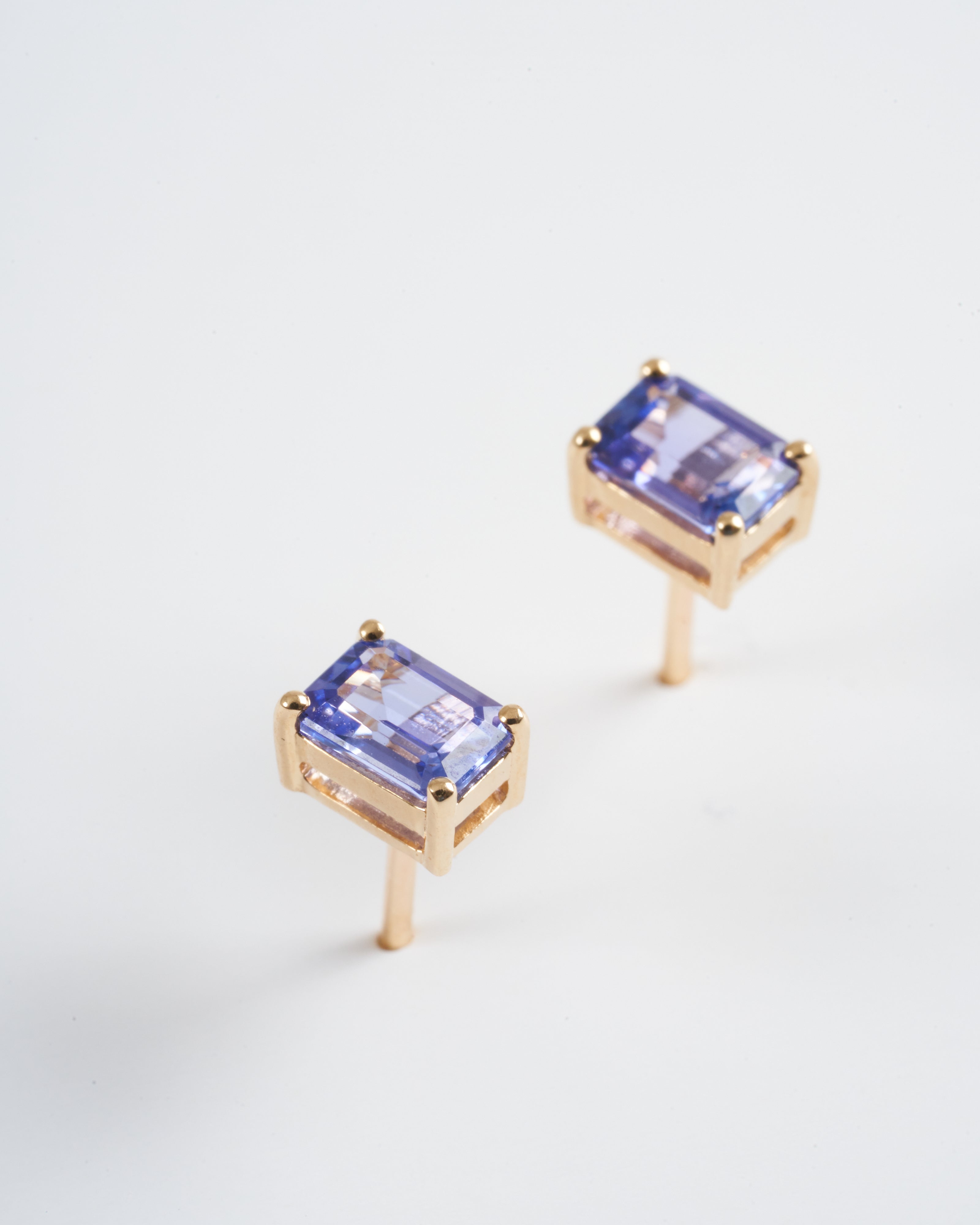 kho, emerald cut tanzanite earrings - purple