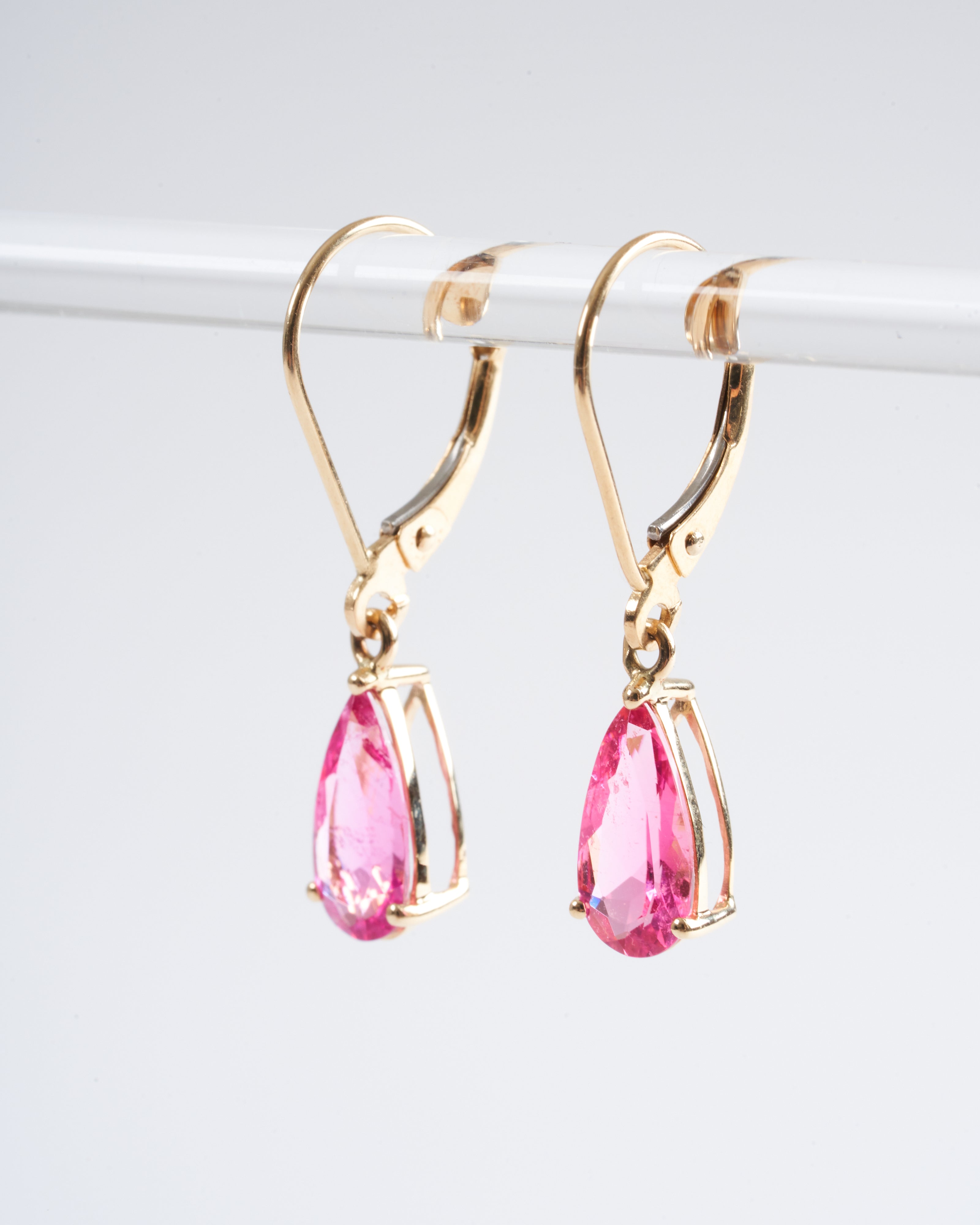 kho, faceted pear hot pink tourmaline earrings - hot pink