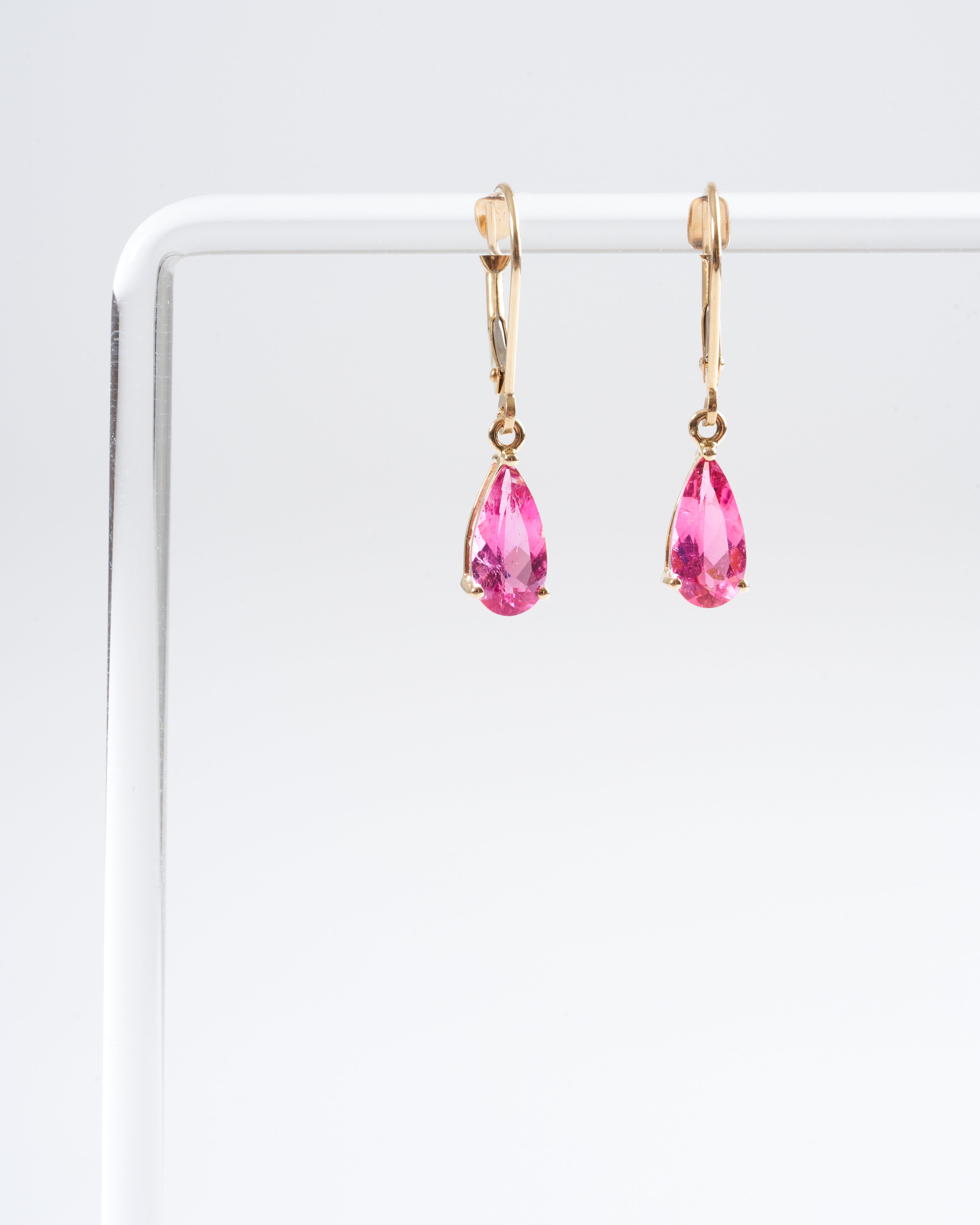 kho, faceted pear hot pink tourmaline earrings - hot pink