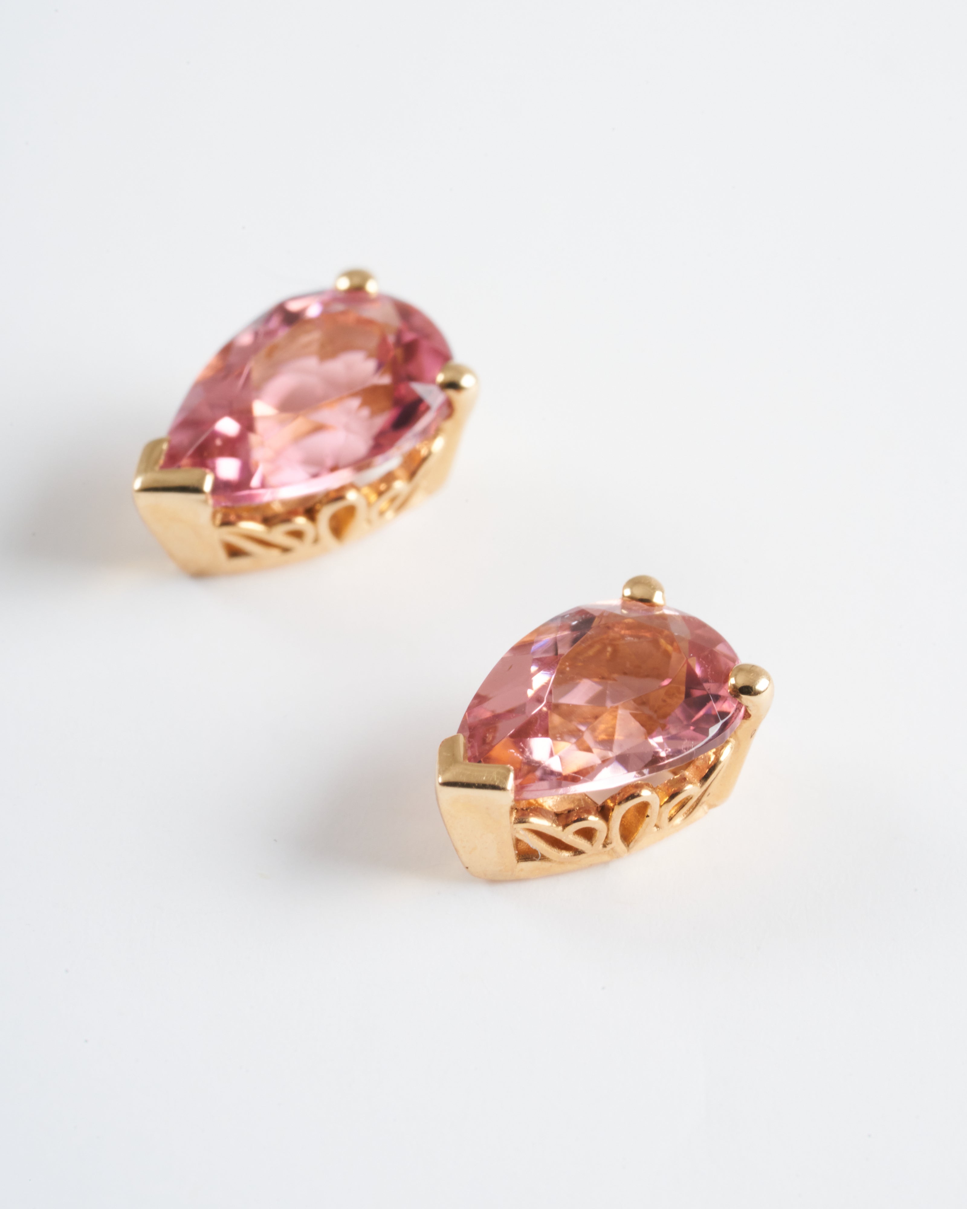 kho, faceted pear pink tourmaline earrings - pink