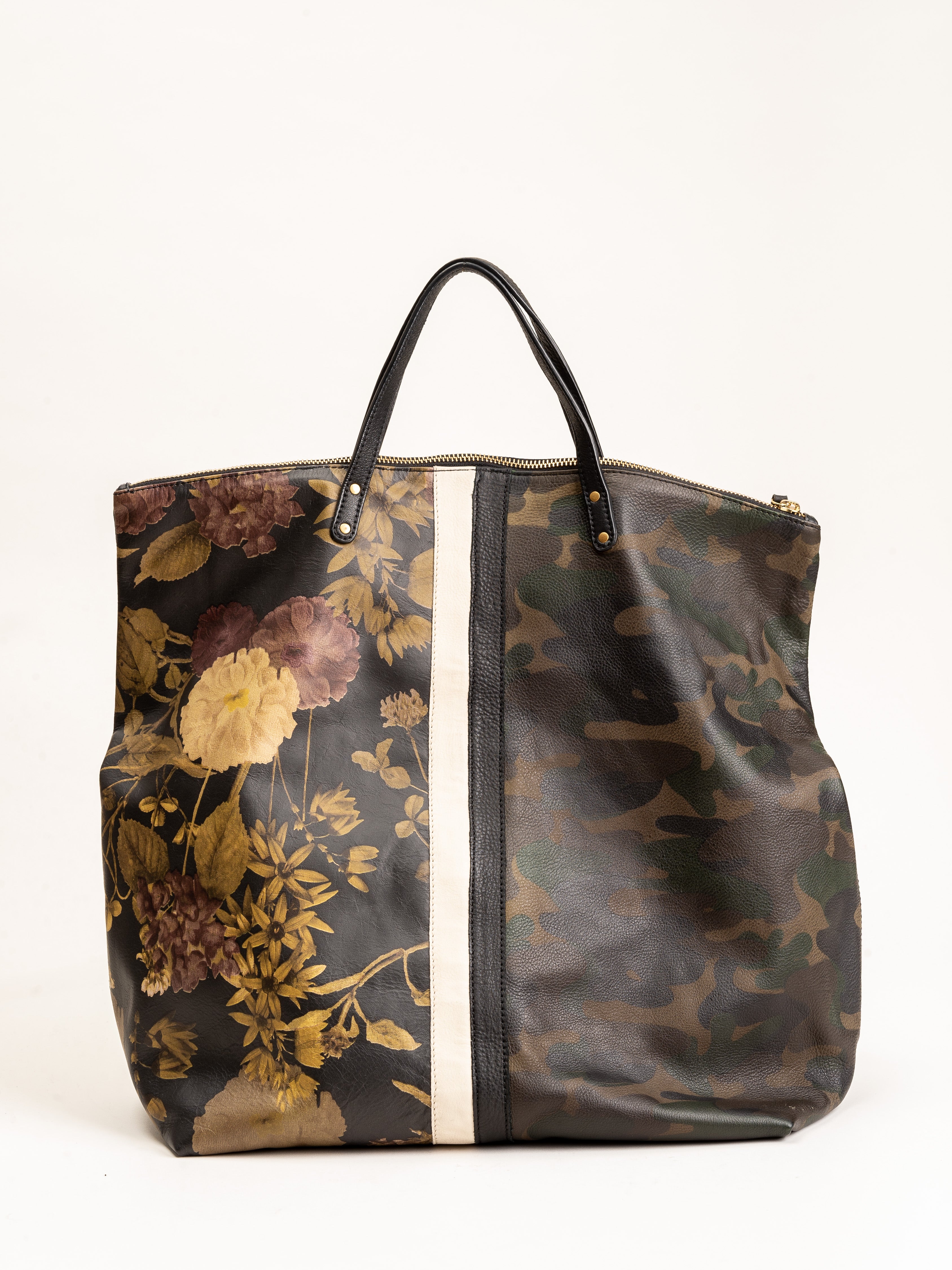 kempton and co, foldover tote - black peony & dark camo