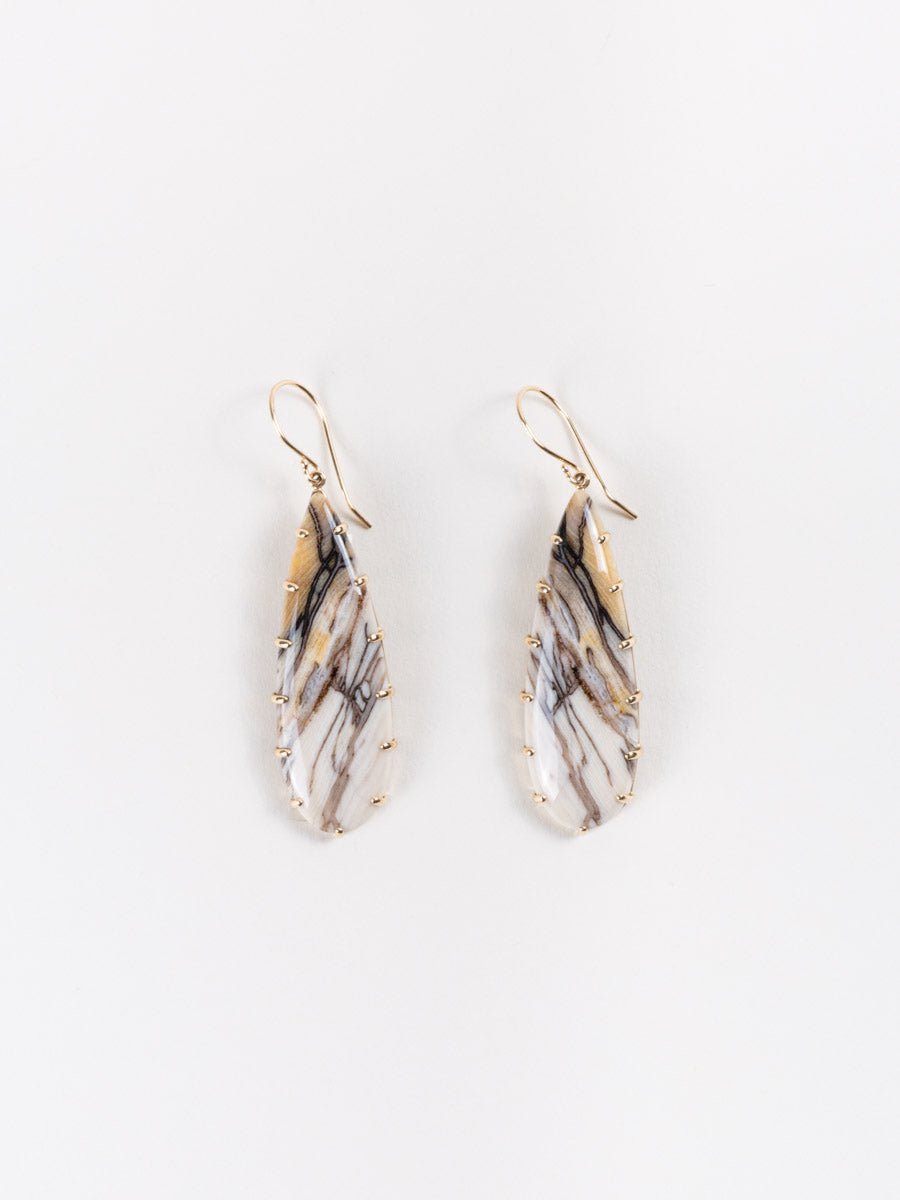 jamie joseph, fossilized channel wood & gold earrings