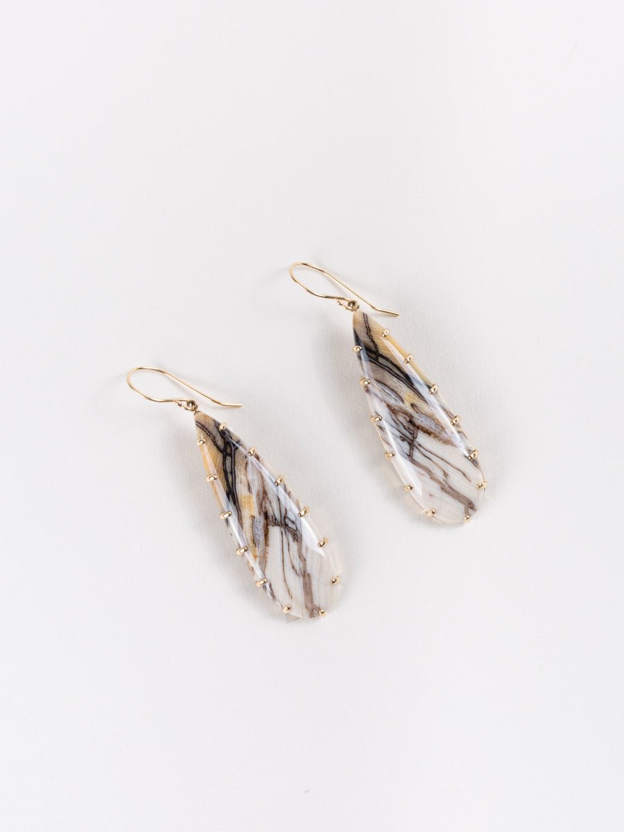 jamie joseph, fossilized channel wood & gold earrings