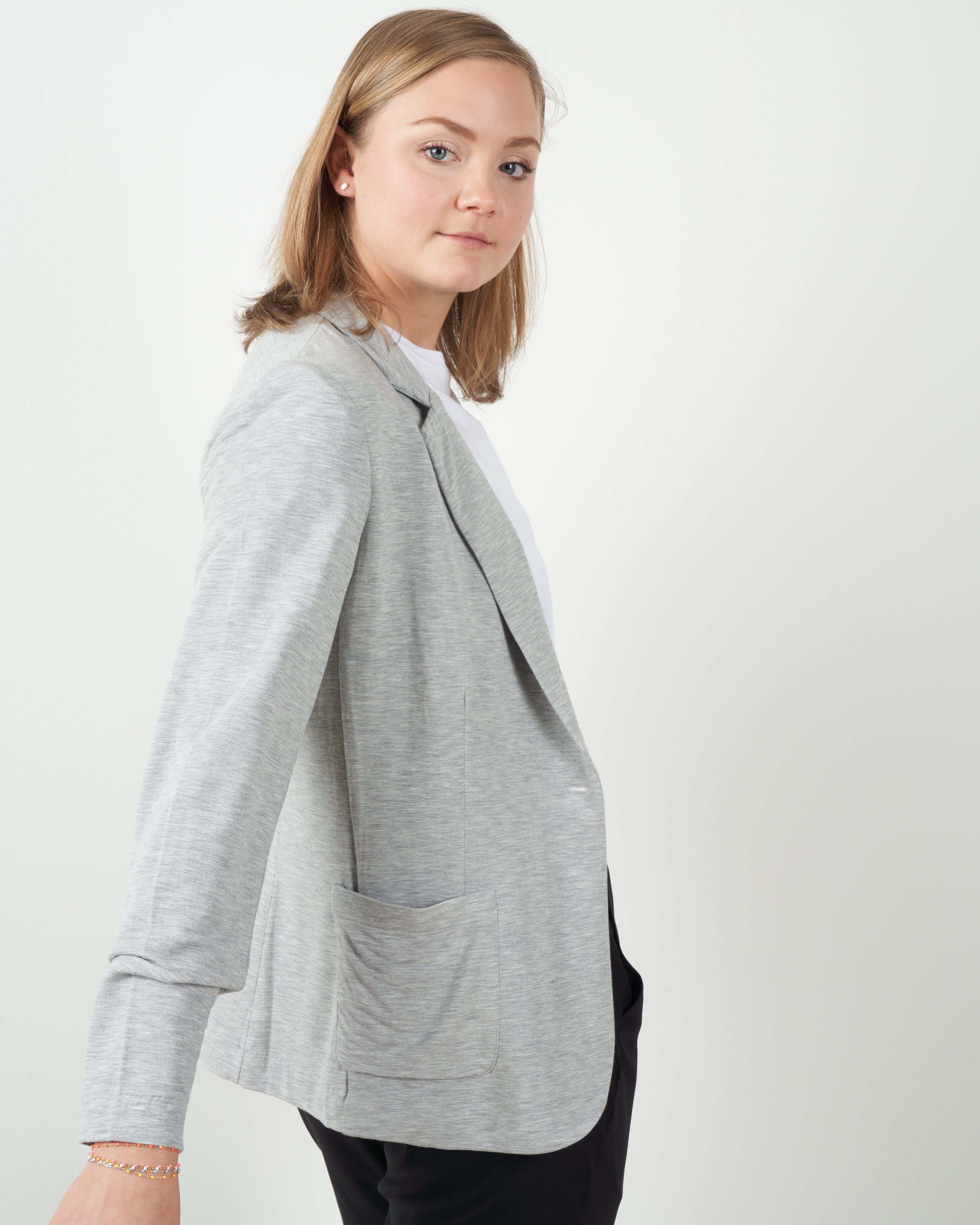 majestic, french terry one button blazer - gris chine clair