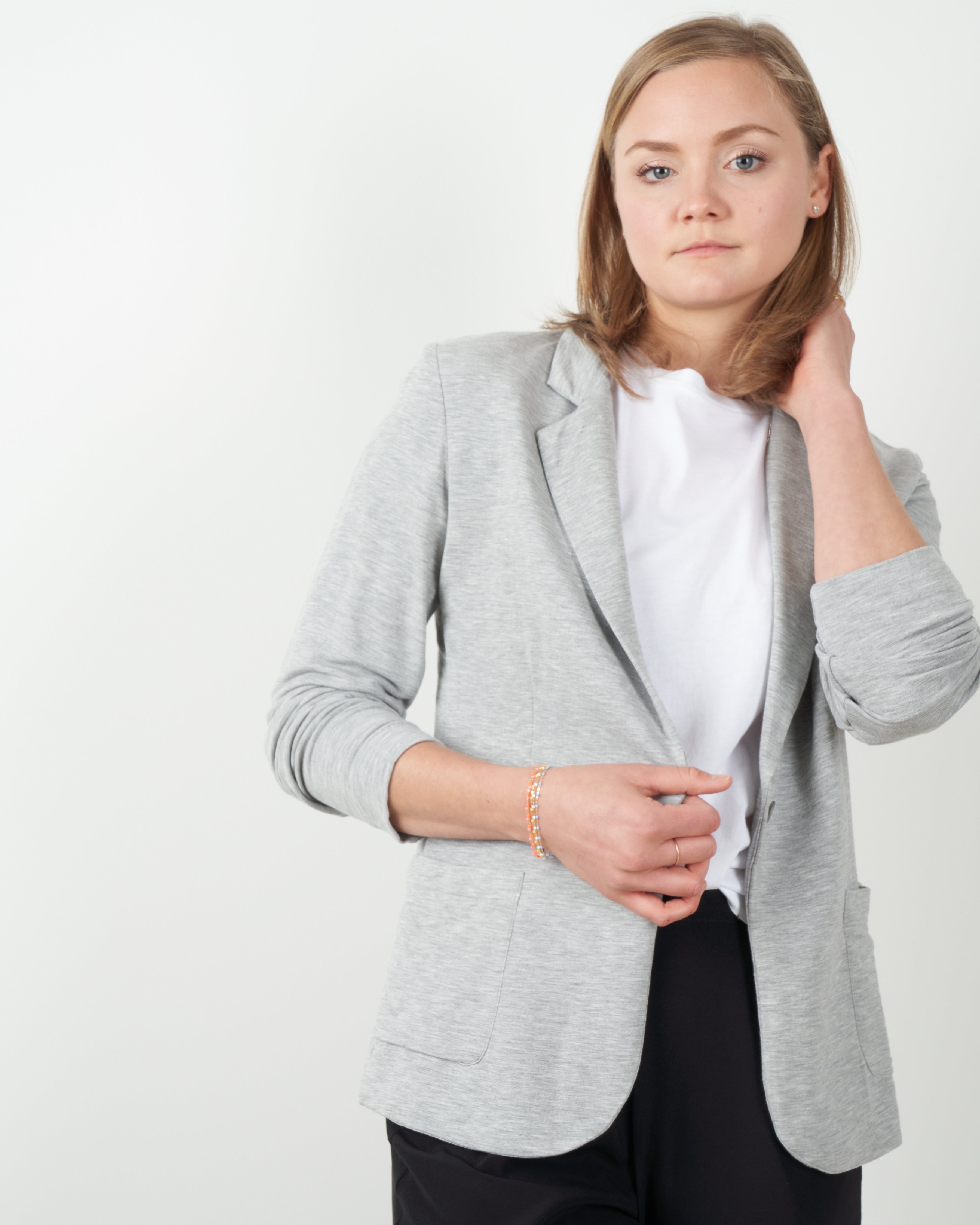 majestic, french terry one button blazer - gris chine clair