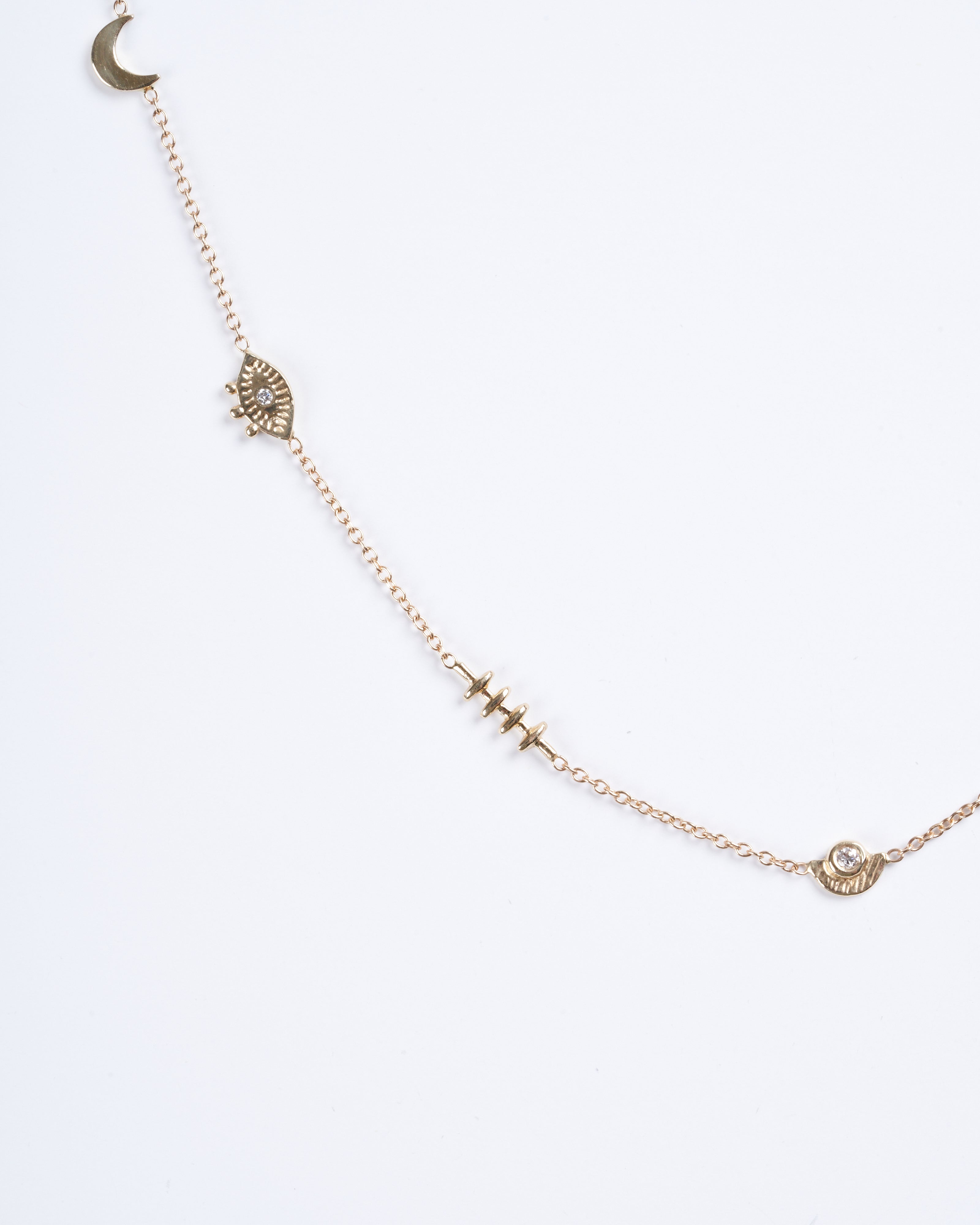 lio and linn, gale moon eye charm necklace - gold