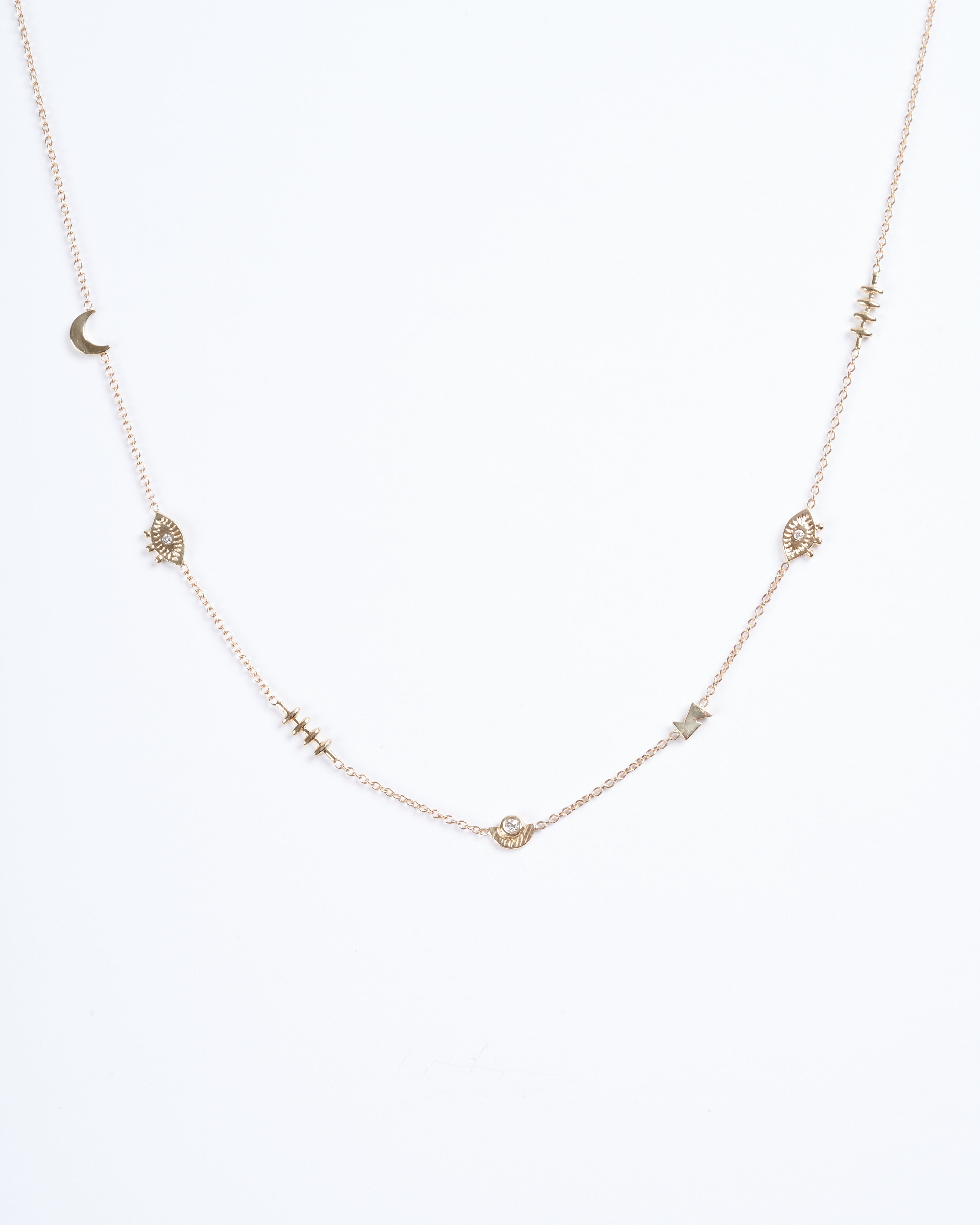 lio and linn, gale moon eye charm necklace - gold