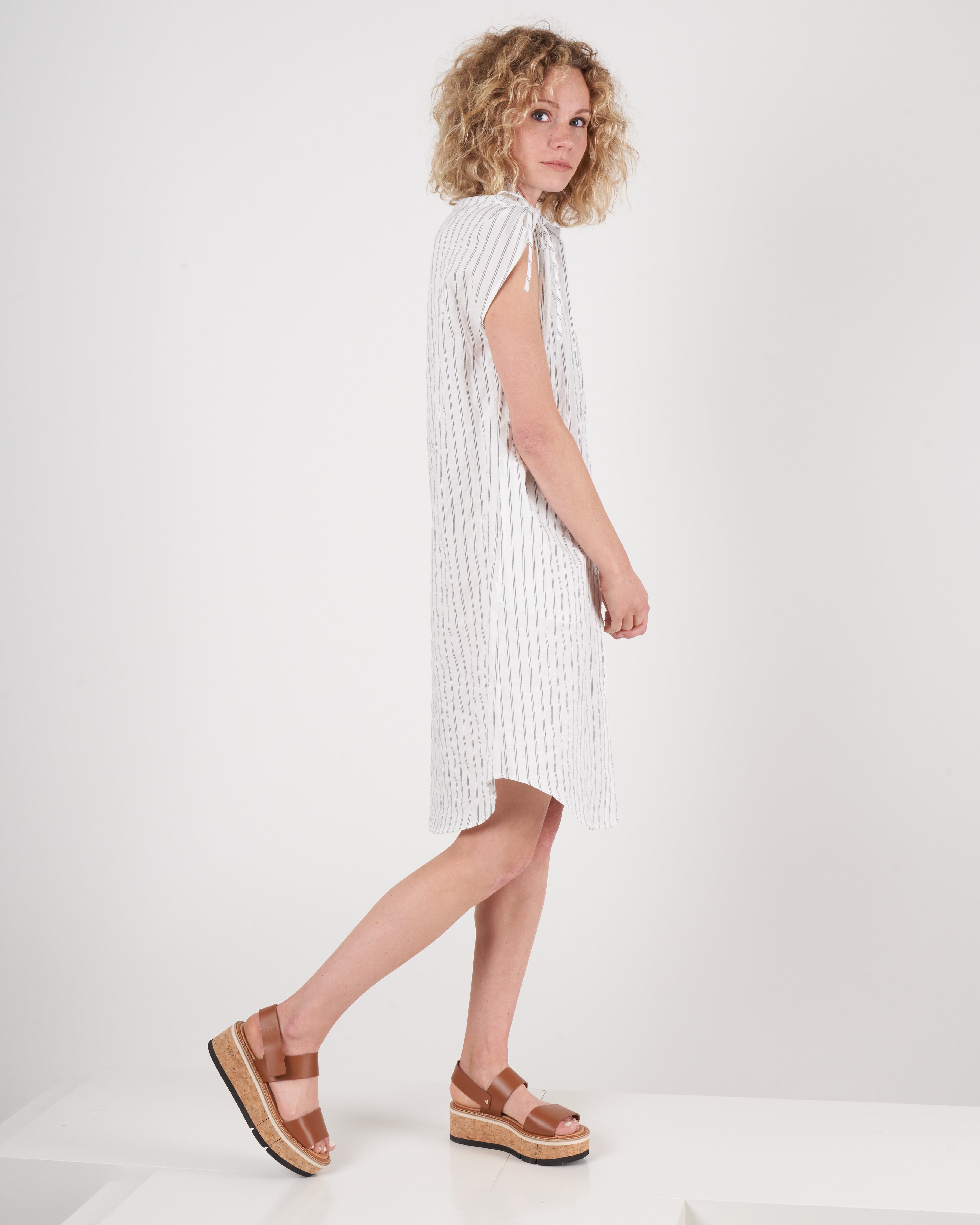 Kal Rieman, gathered shoulder dress - black stripe