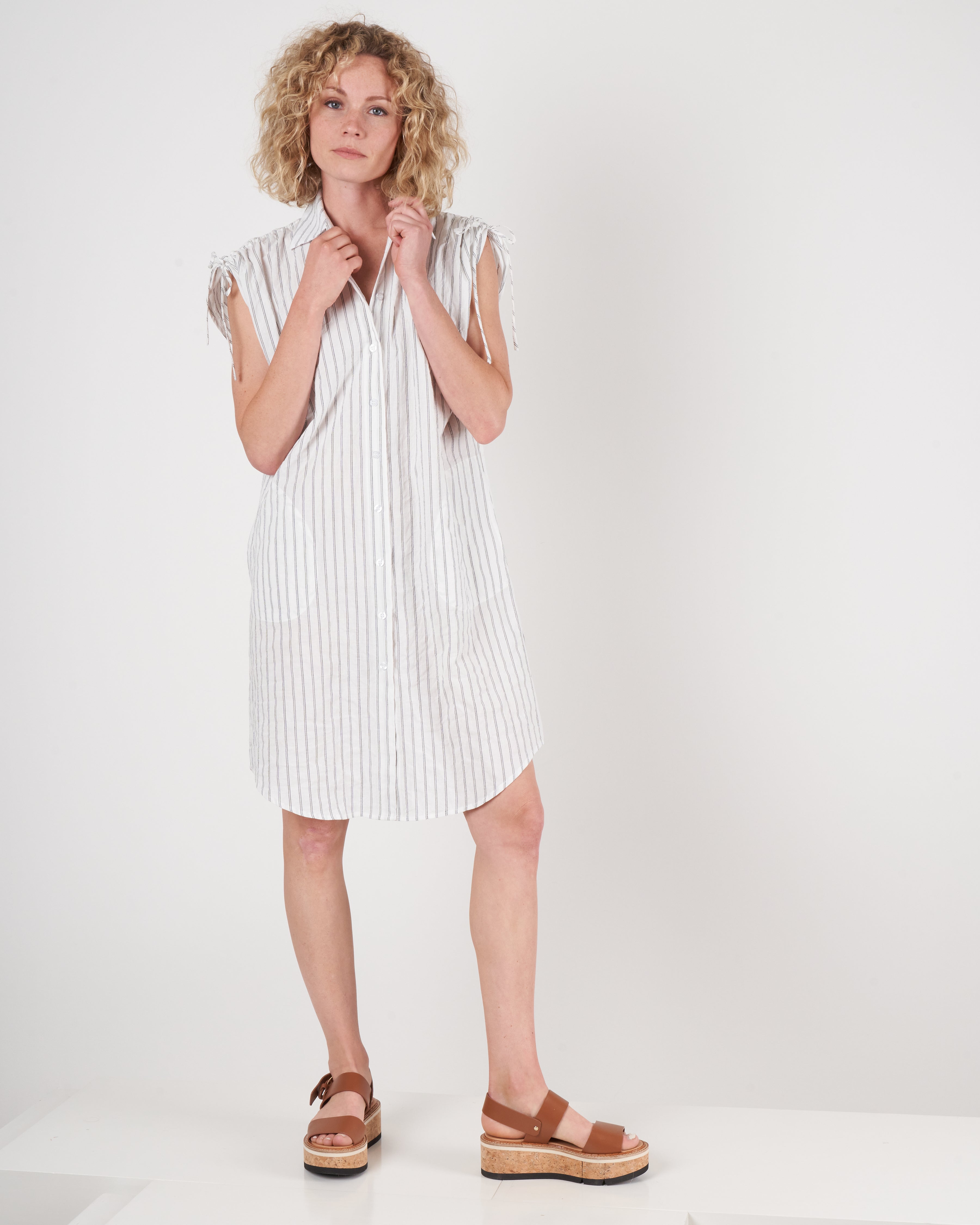 Kal Rieman, gathered shoulder dress - black stripe