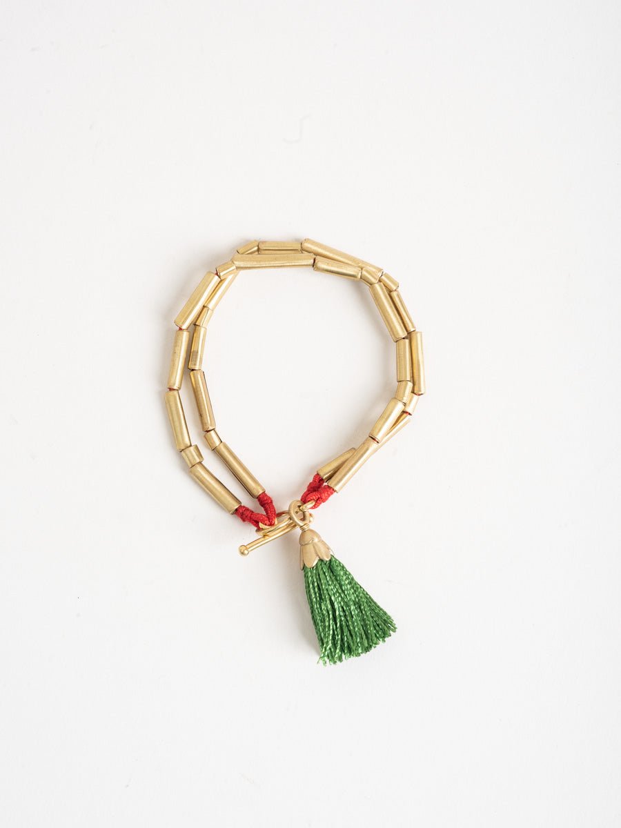 katerina makriyianni, green tassel bracelet