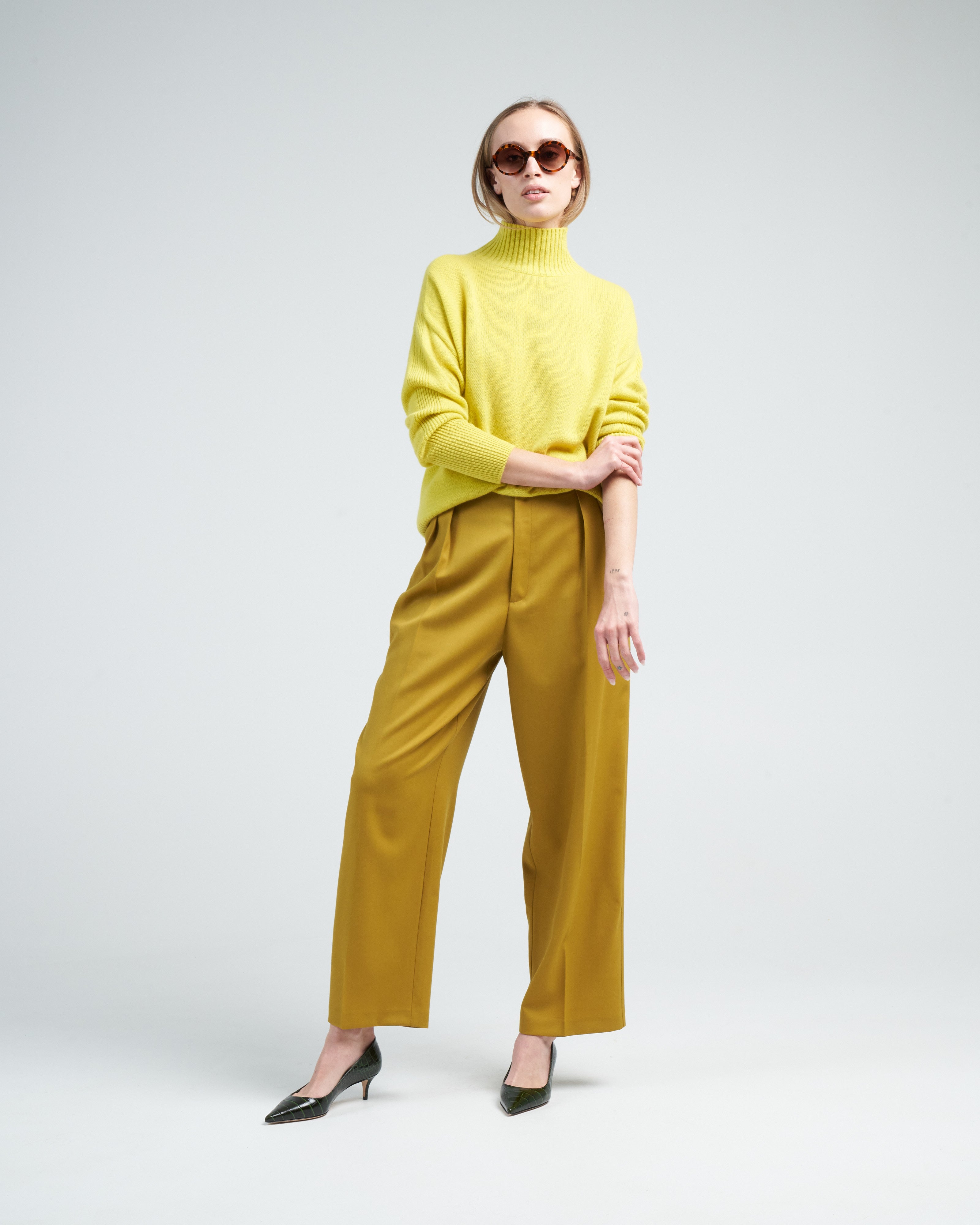 kallmeyer, houghton pleated trouser - chartreuse