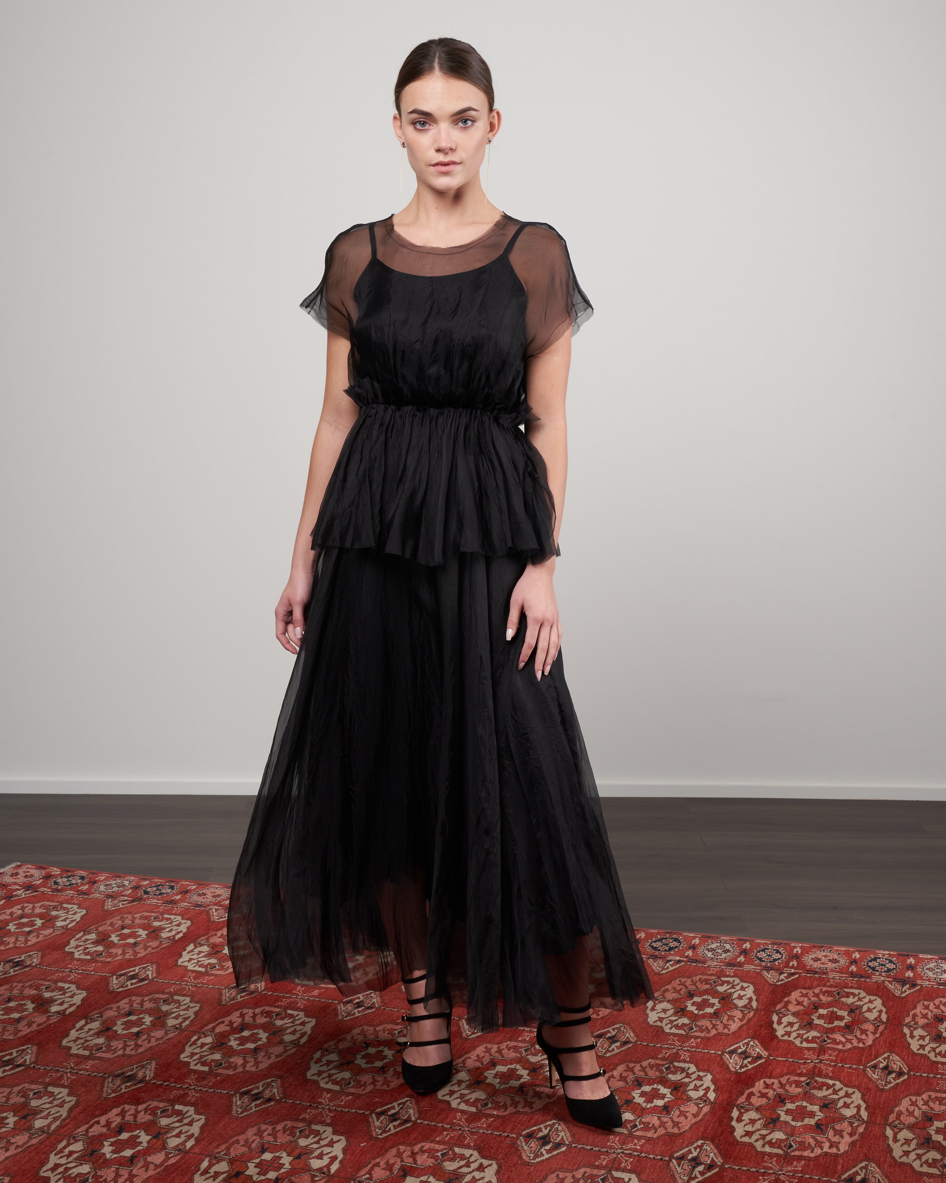 louiza babouryan, long skirt - black silk organza