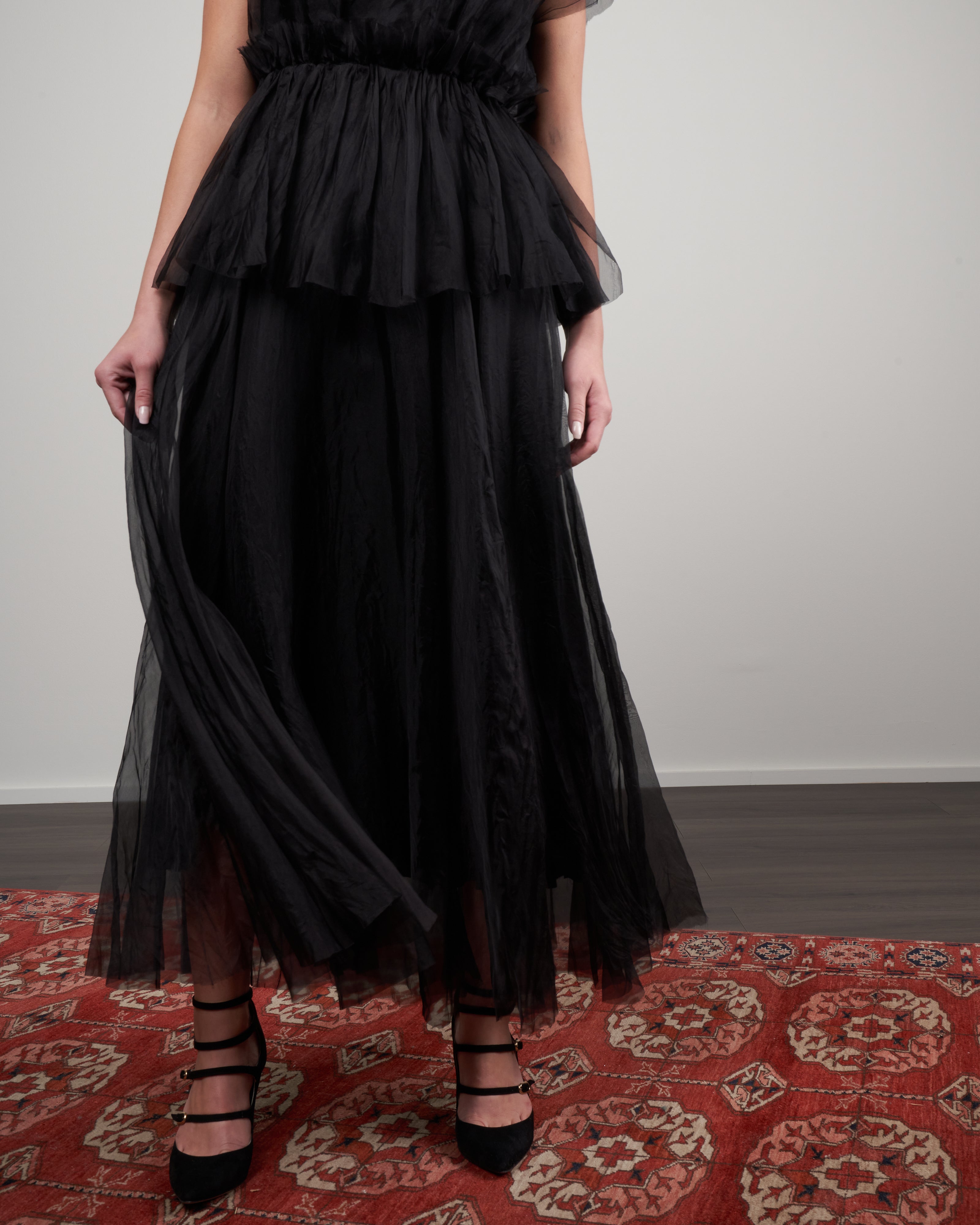 louiza babouryan, long skirt - black silk organza