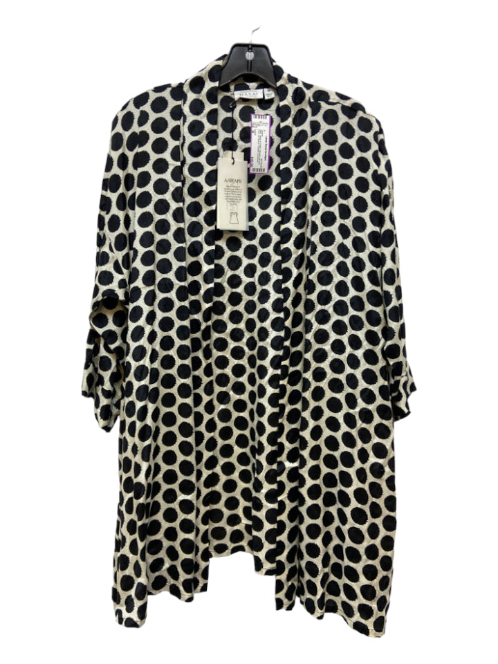 masai, masai Size M Black & Cream Viscose All Over Print 3/4 Sleeve Pockets Jacket