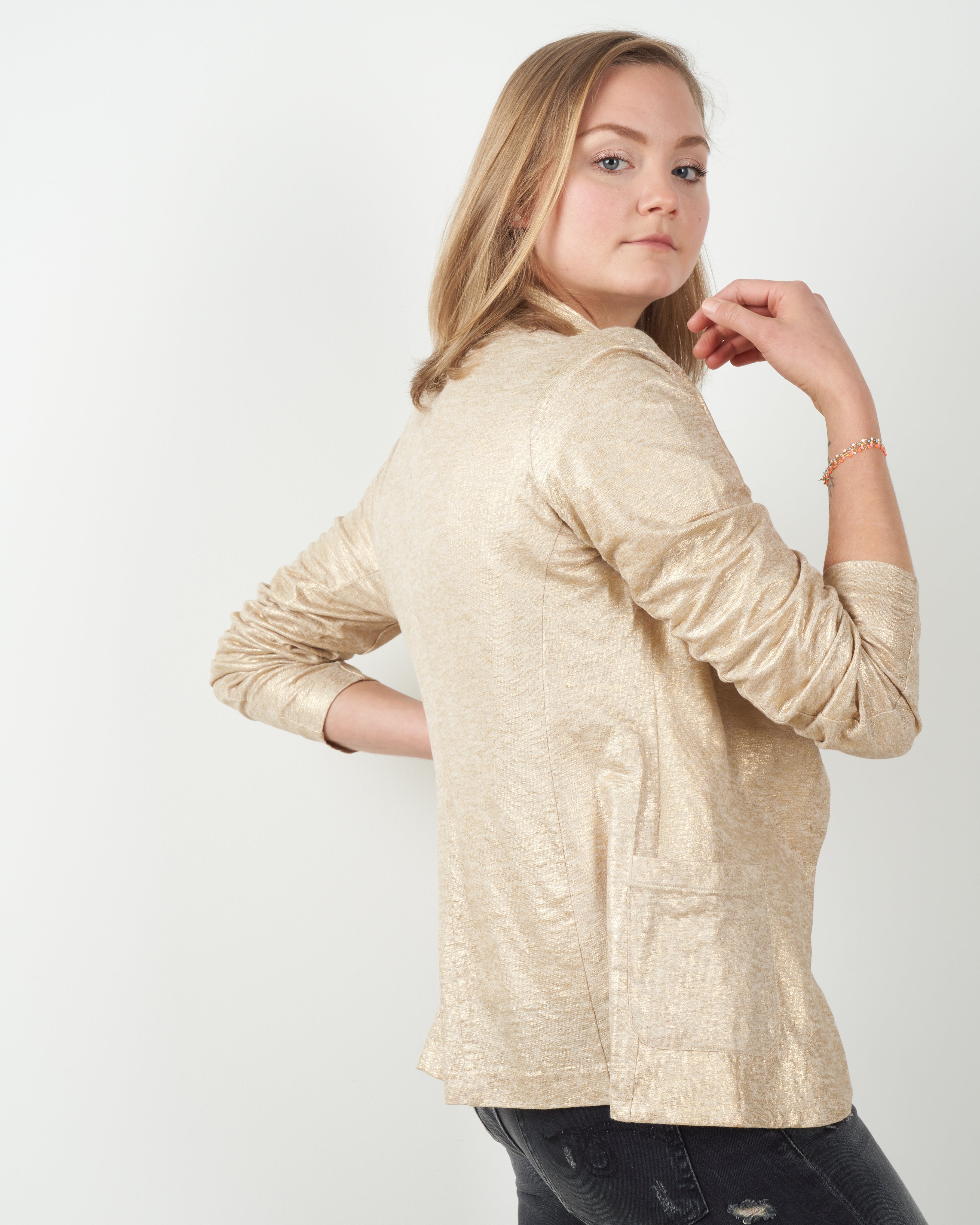 majestic, metallic one button blazer - golden sand