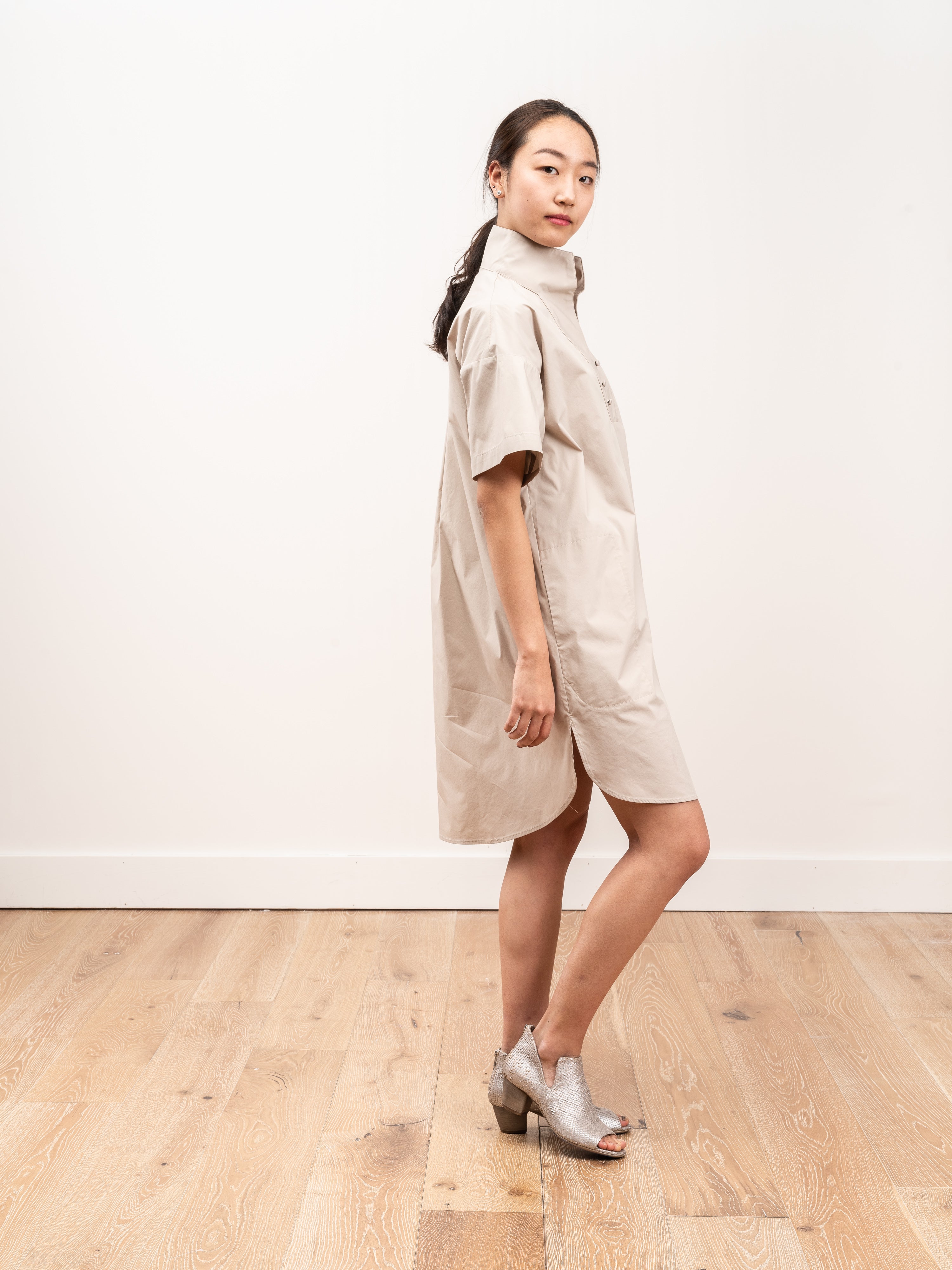 kallmeyer, mockneck tunic dress - clay poplin