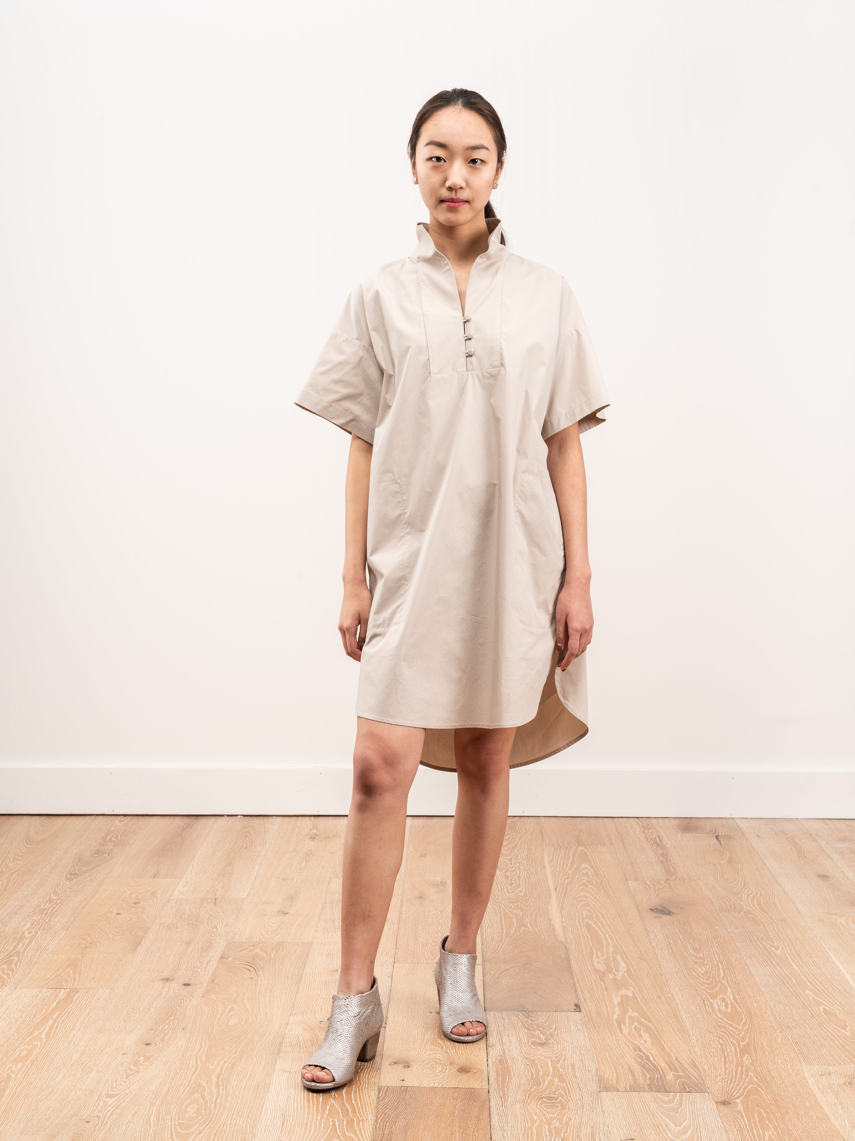 kallmeyer, mockneck tunic dress - clay poplin