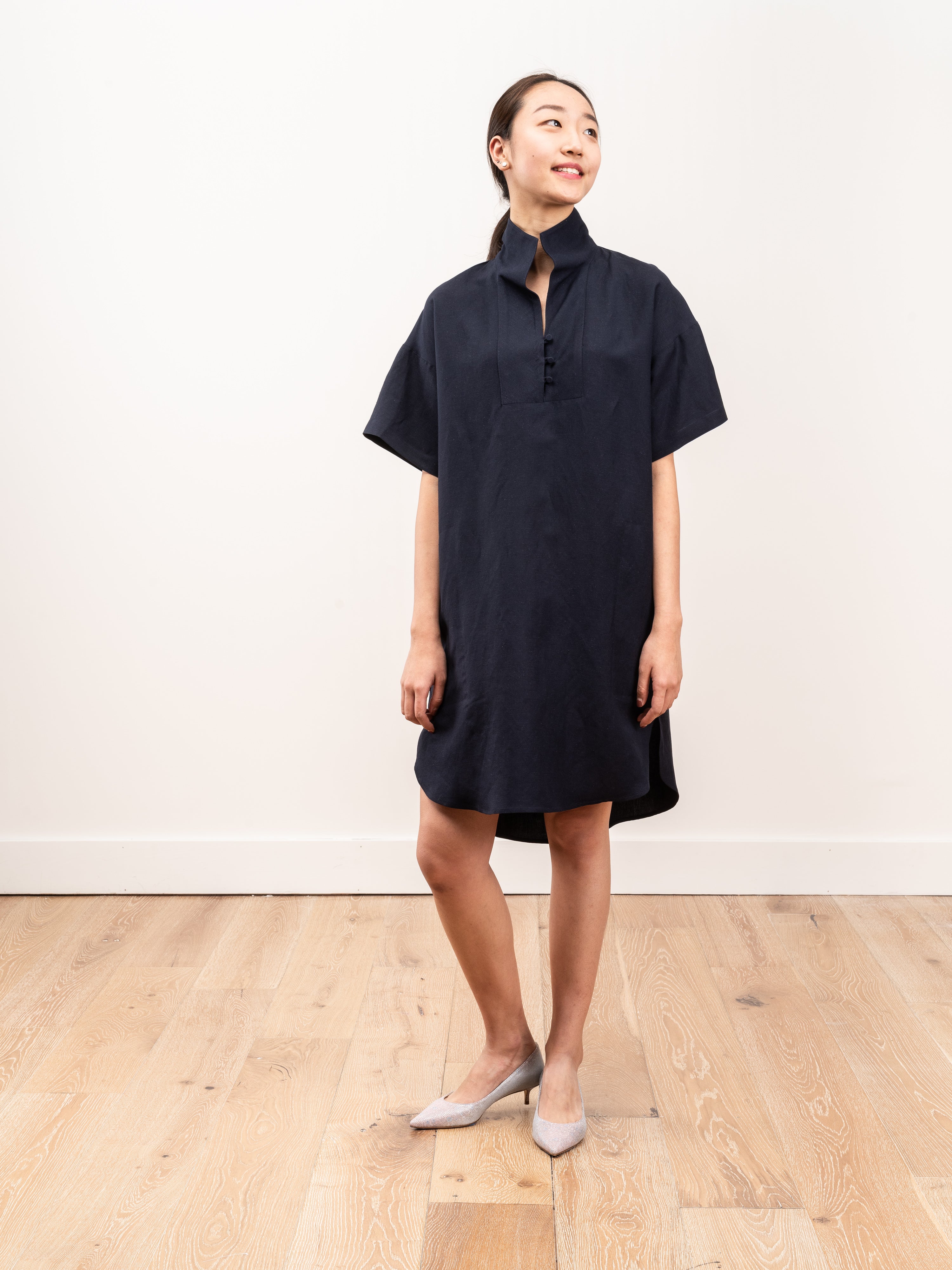 kallmeyer, mockneck tunic dress - navy linen