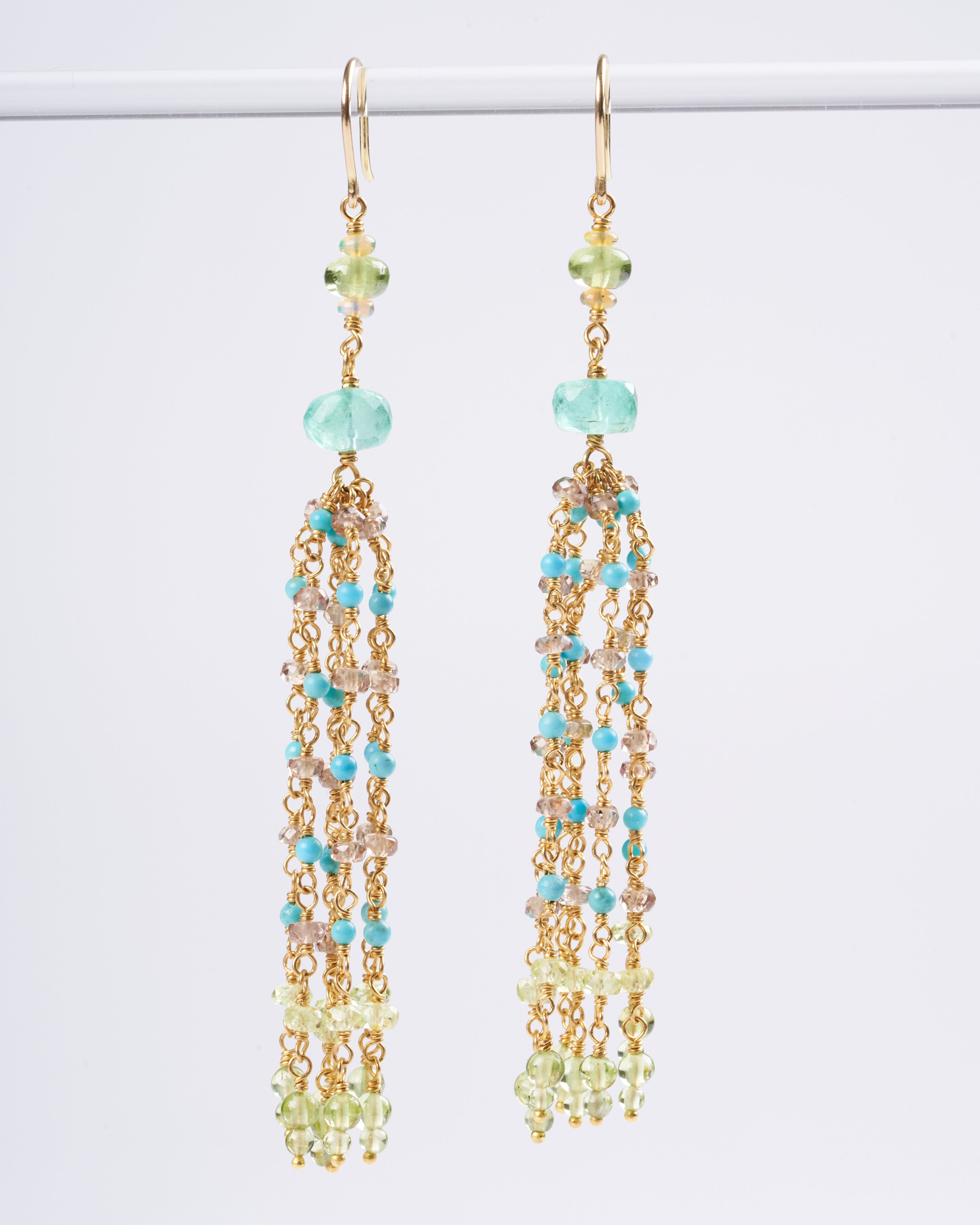 mallary marks, multi-stone dancing confetti earrings - green and gold