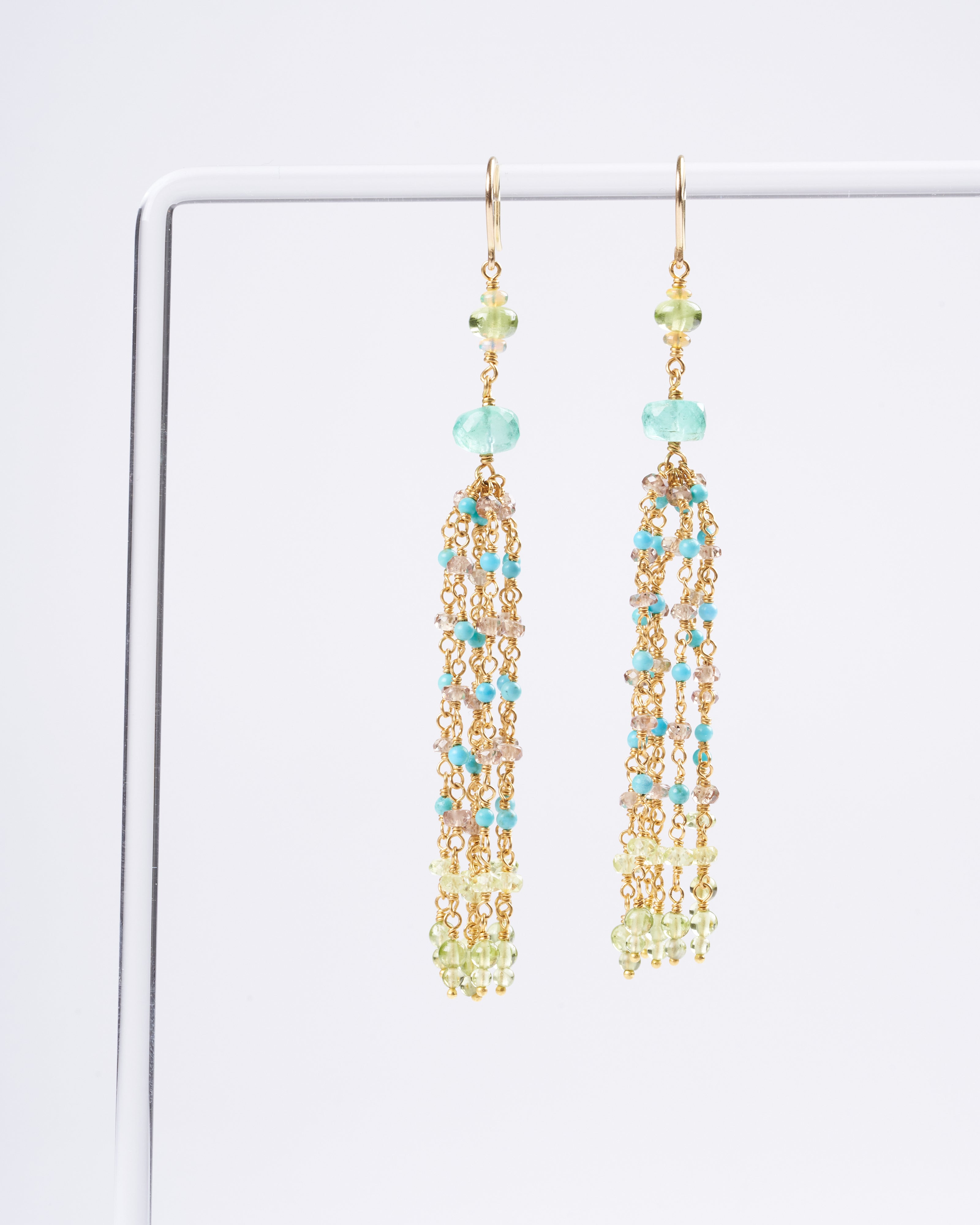 mallary marks, multi-stone dancing confetti earrings - green and gold