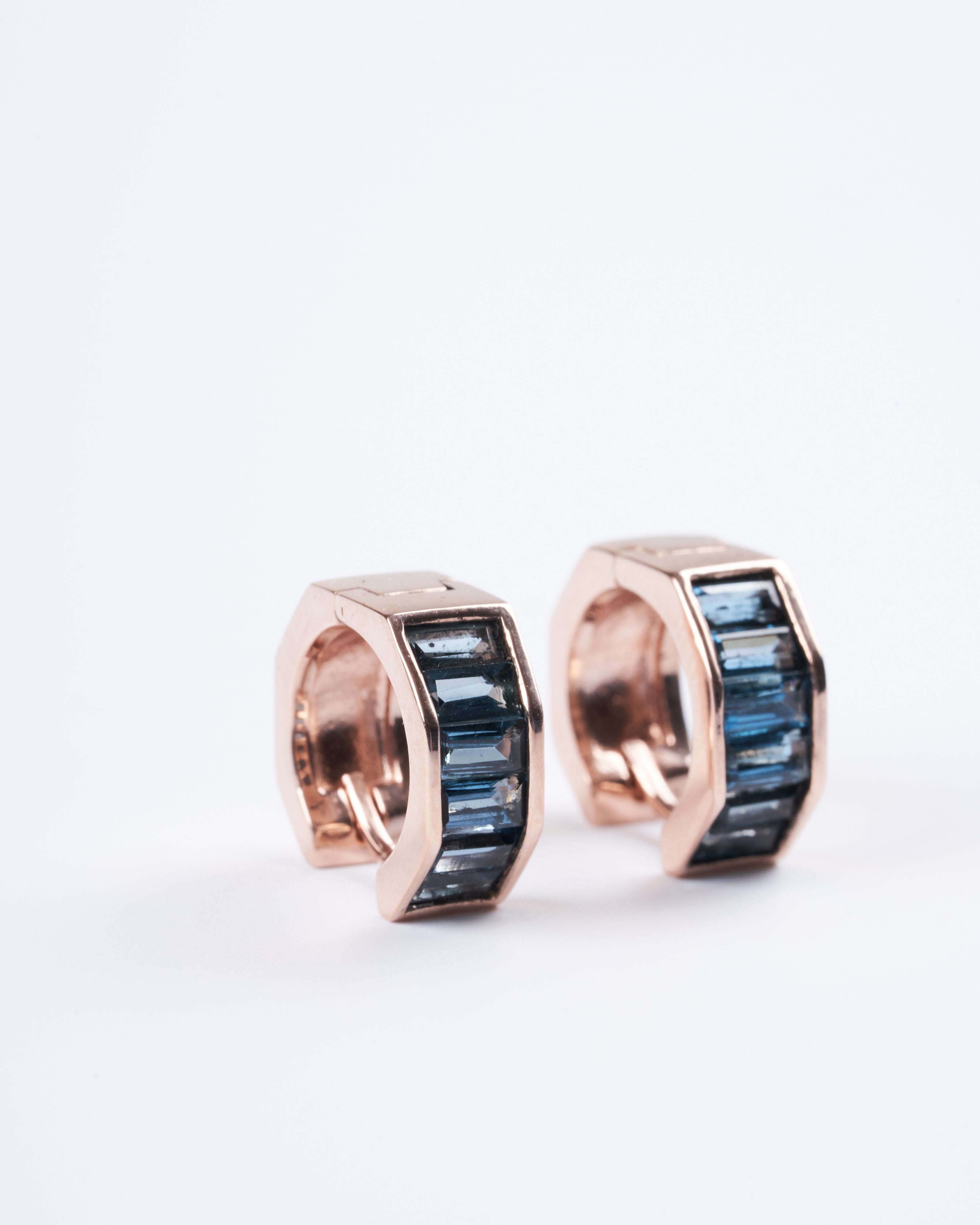 jolly bijou, otto huggies with london blue topaz in rose gold - blue