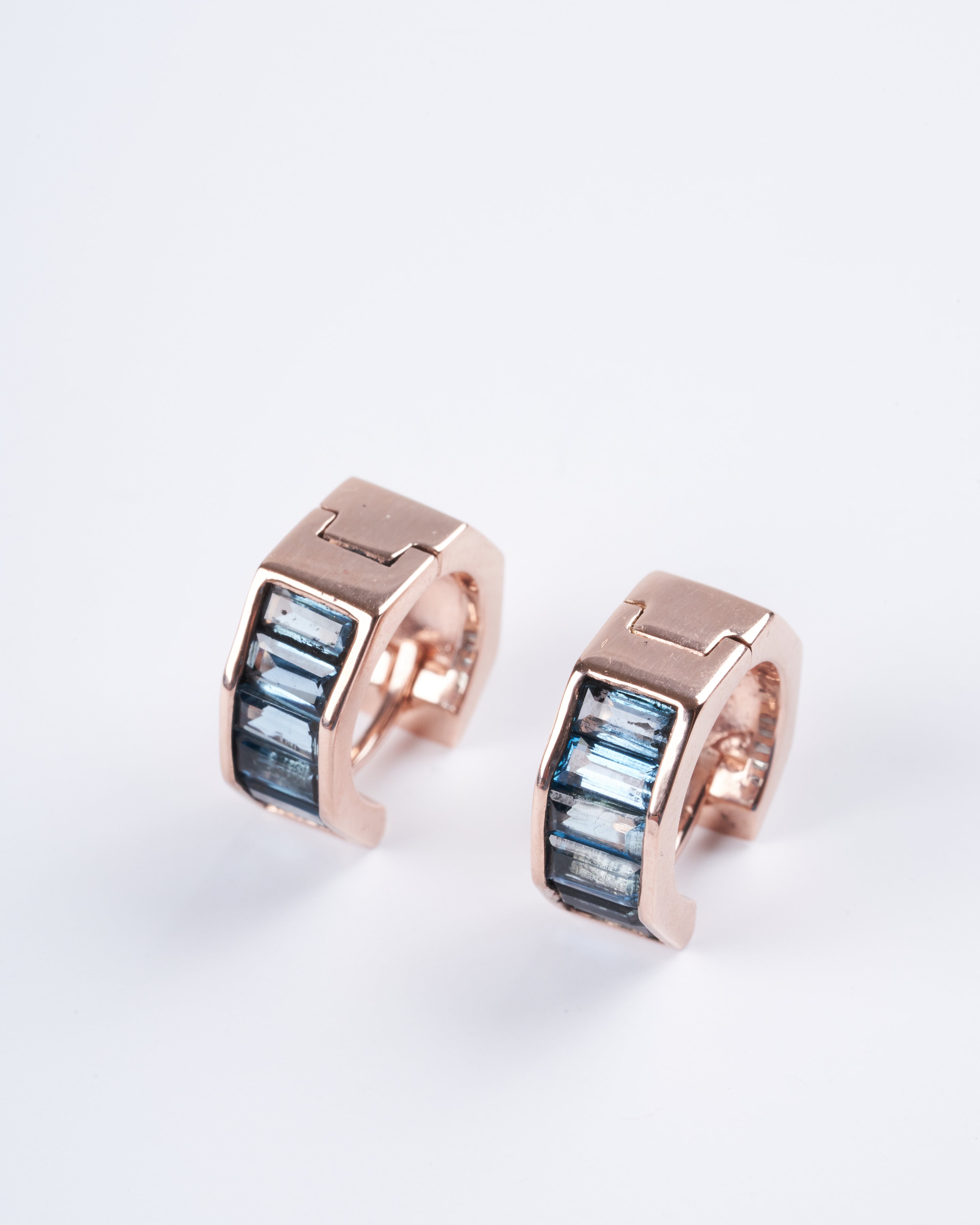 jolly bijou, otto huggies with london blue topaz in rose gold - blue