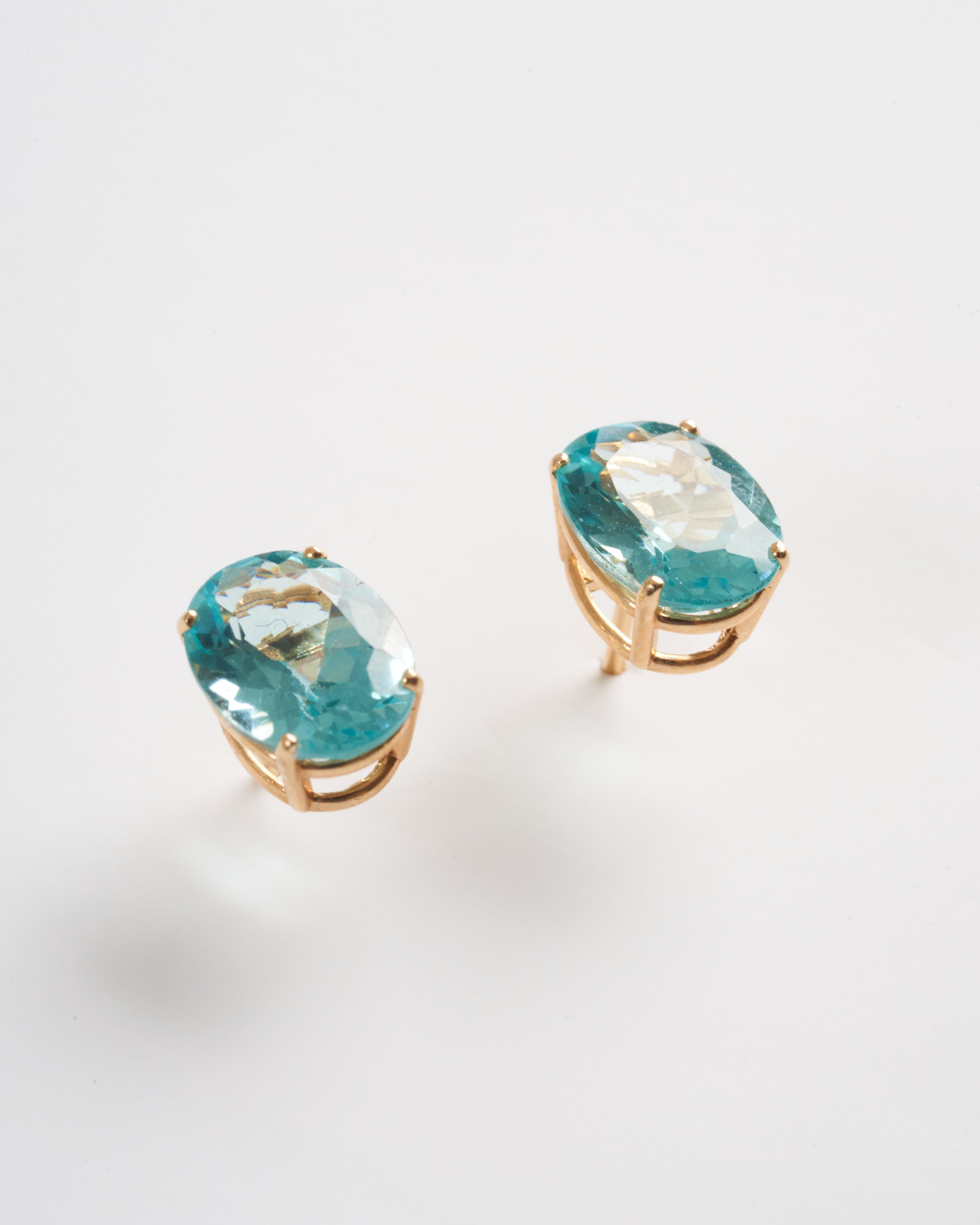 kho, oval faceted apatite earrings - blue