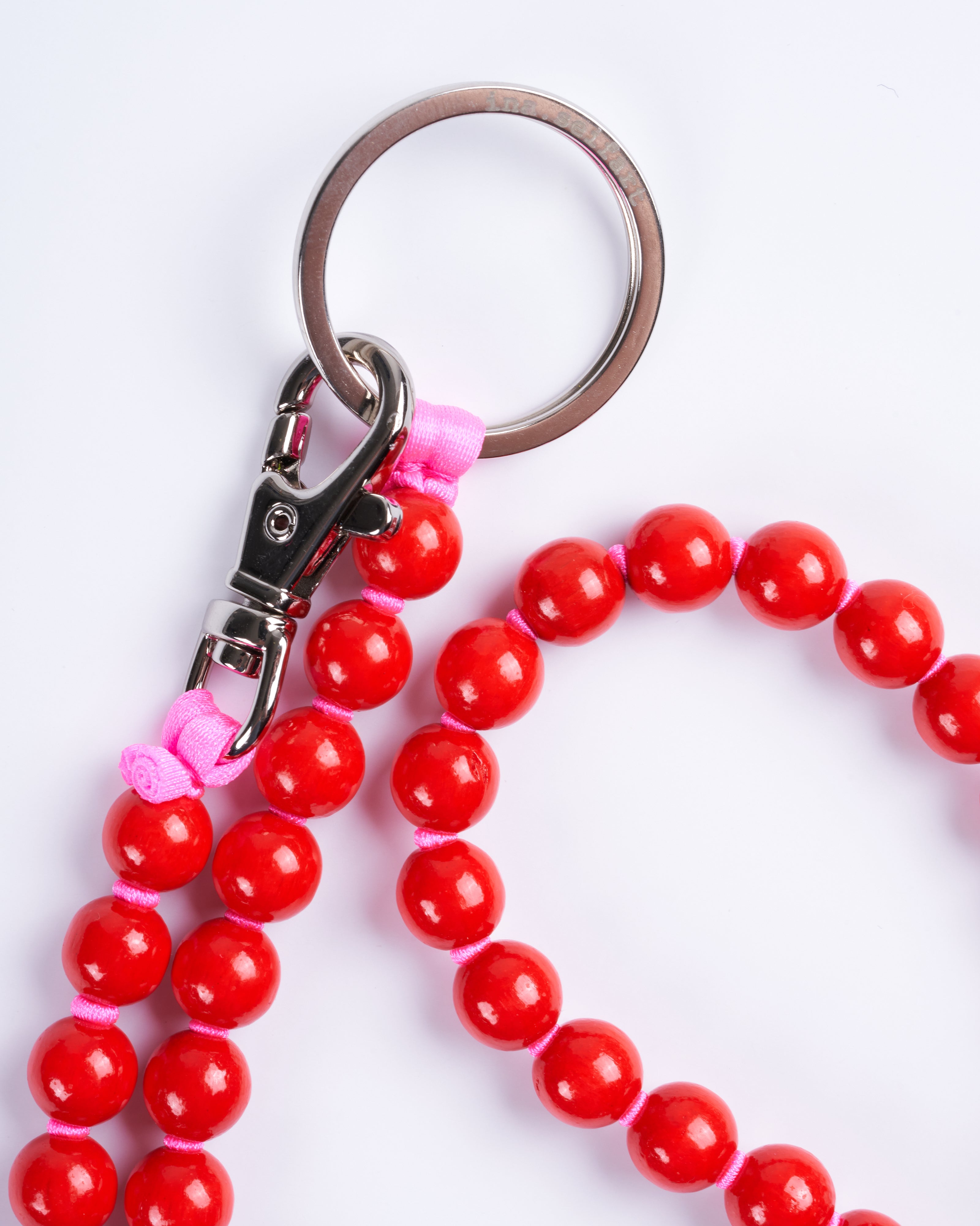 ina seifart, perlen long keyholder - red pink