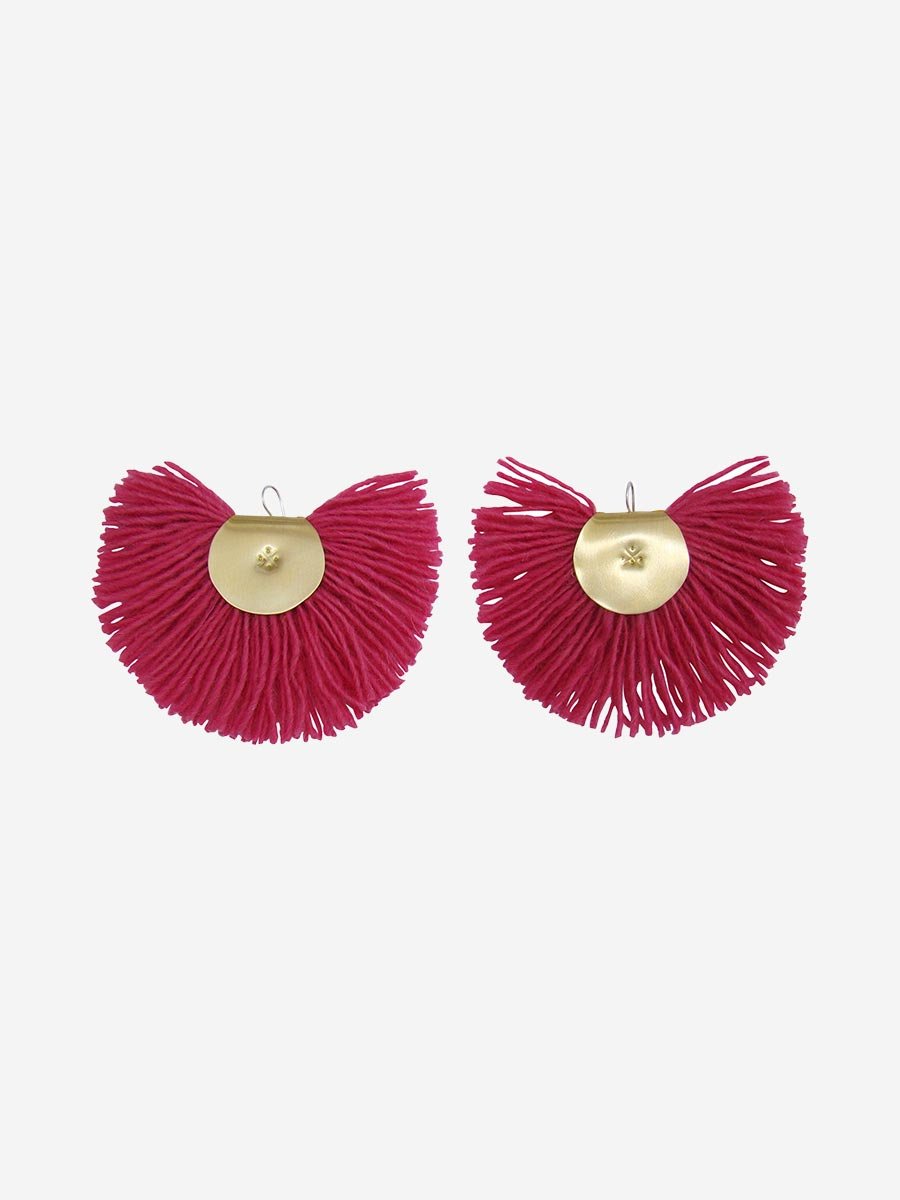 katerina makriyianni, pink hand fan earrings