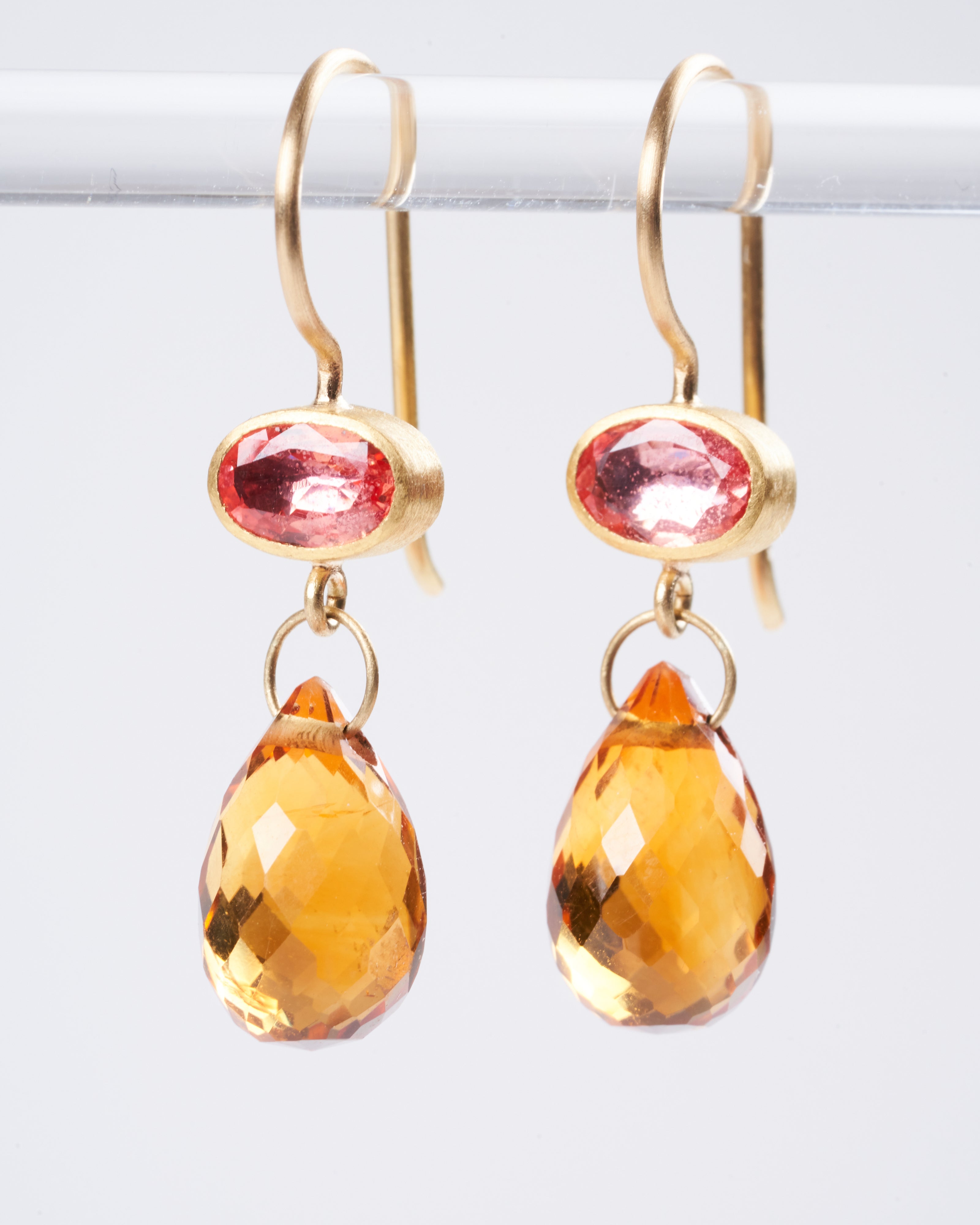 mallary marks, pink sapphire and citrine briolette earrings - orange and gold