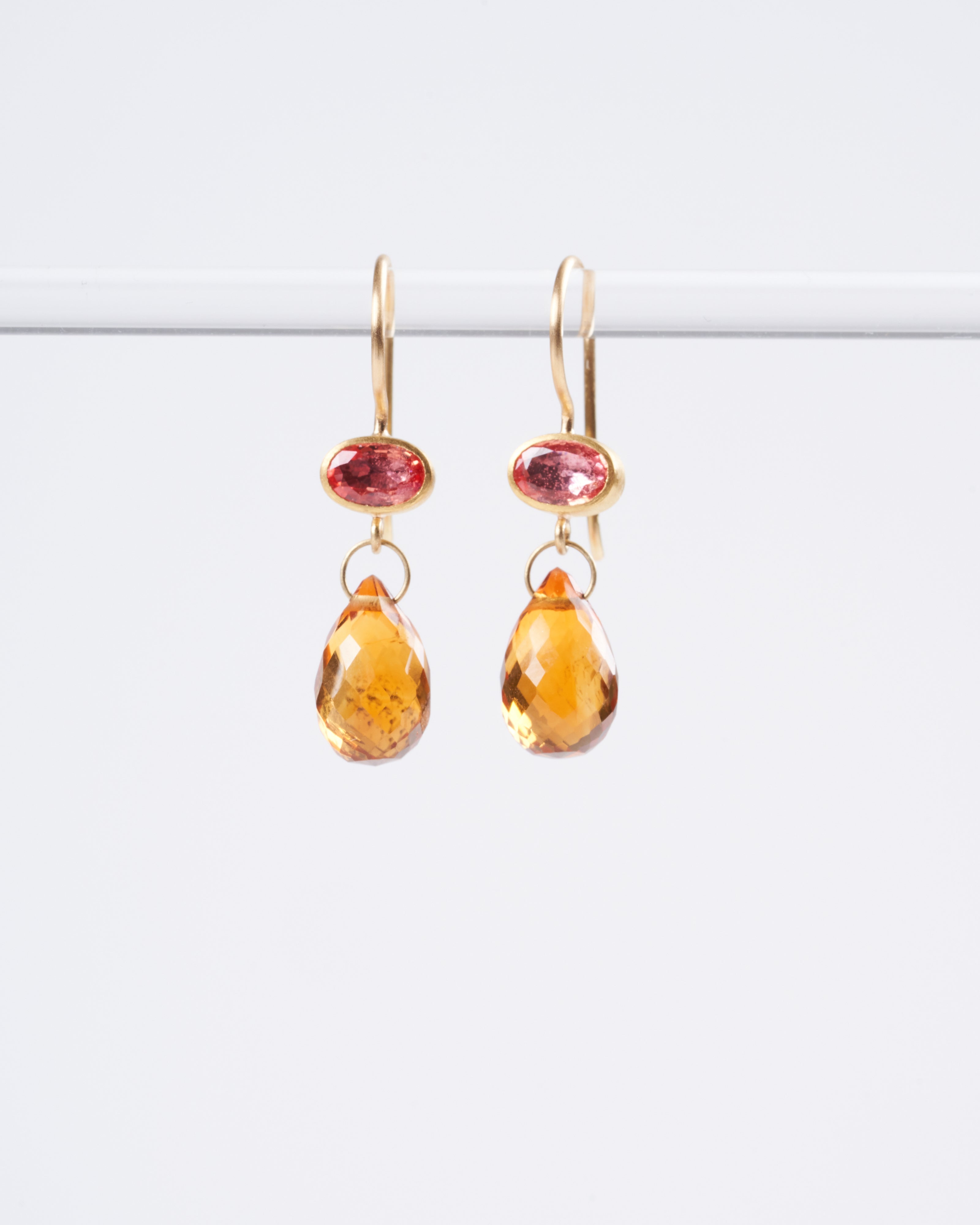 mallary marks, pink sapphire and citrine briolette earrings - orange and gold