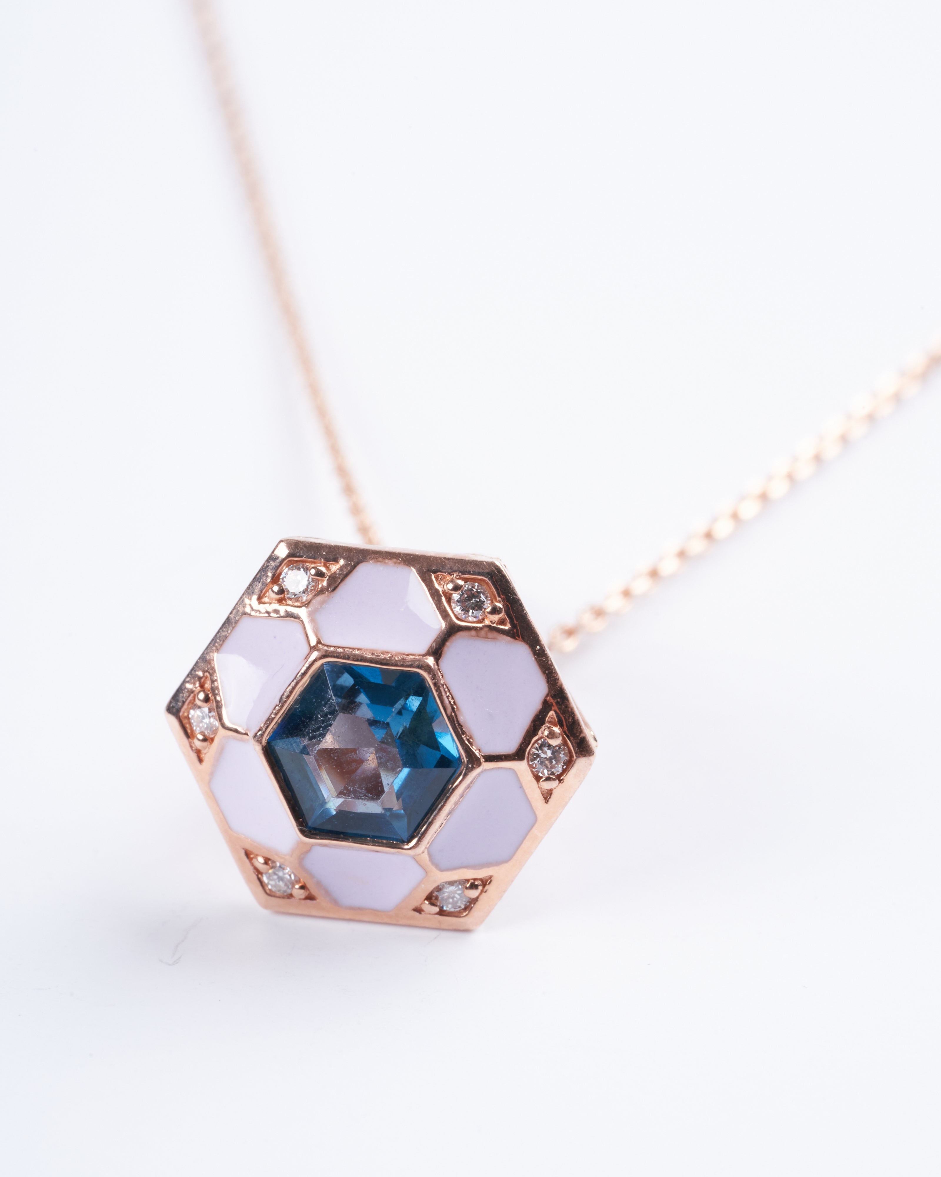 jolly bijou, pod pendant with london blue topaz in rose gold - blue