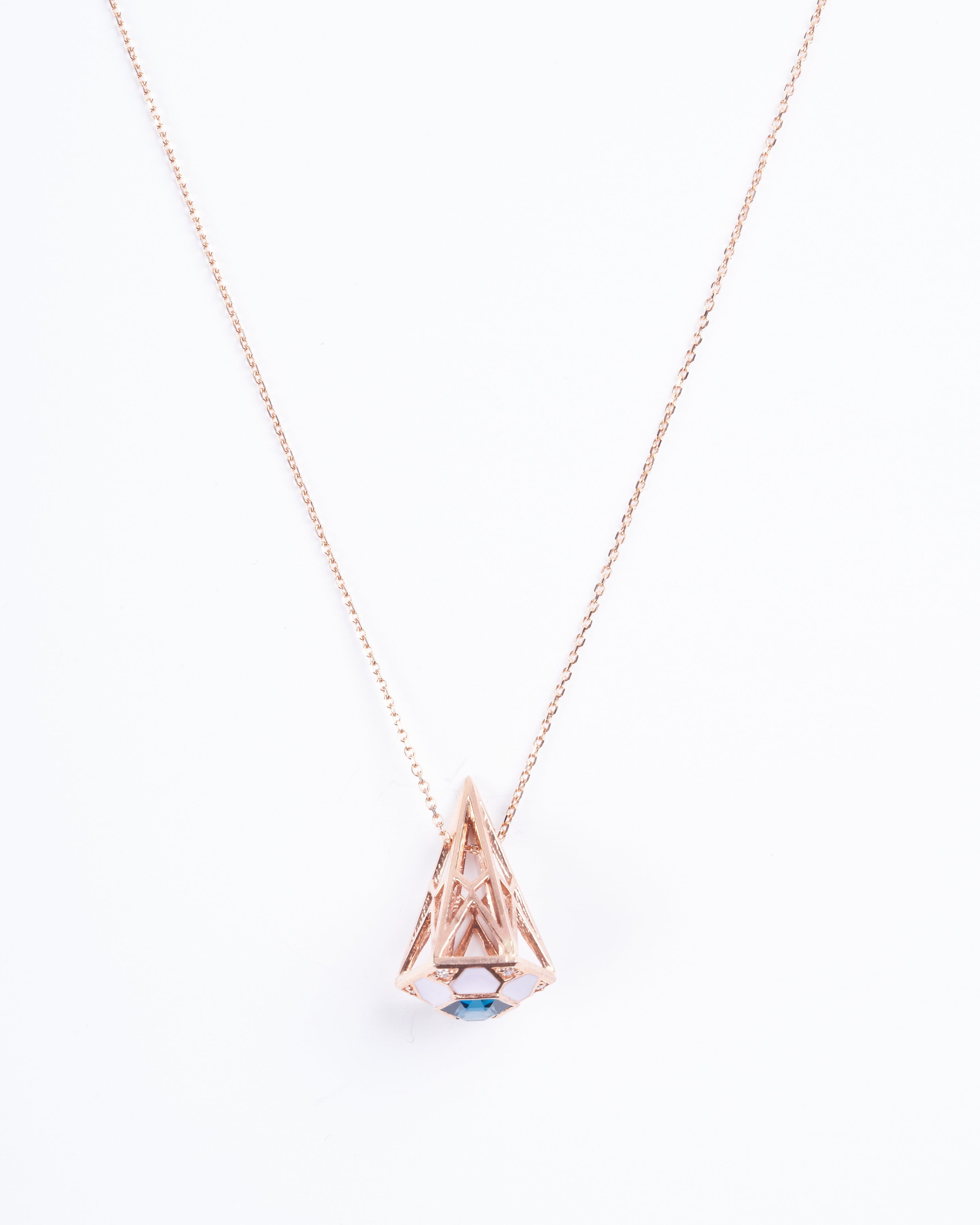 jolly bijou, pod pendant with london blue topaz in rose gold - blue