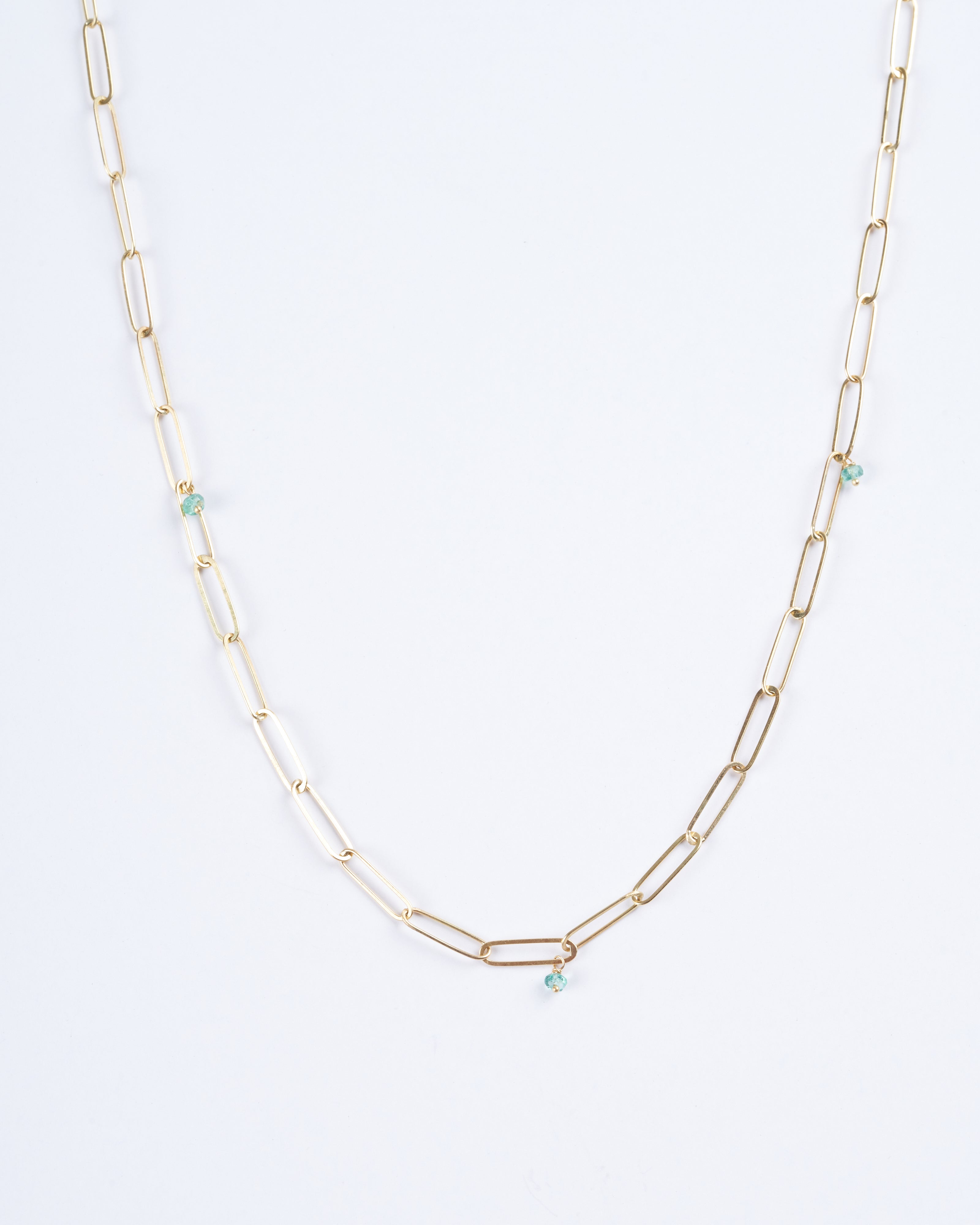 lene vibe, popsicle necklace with emerald beads-18" - gold