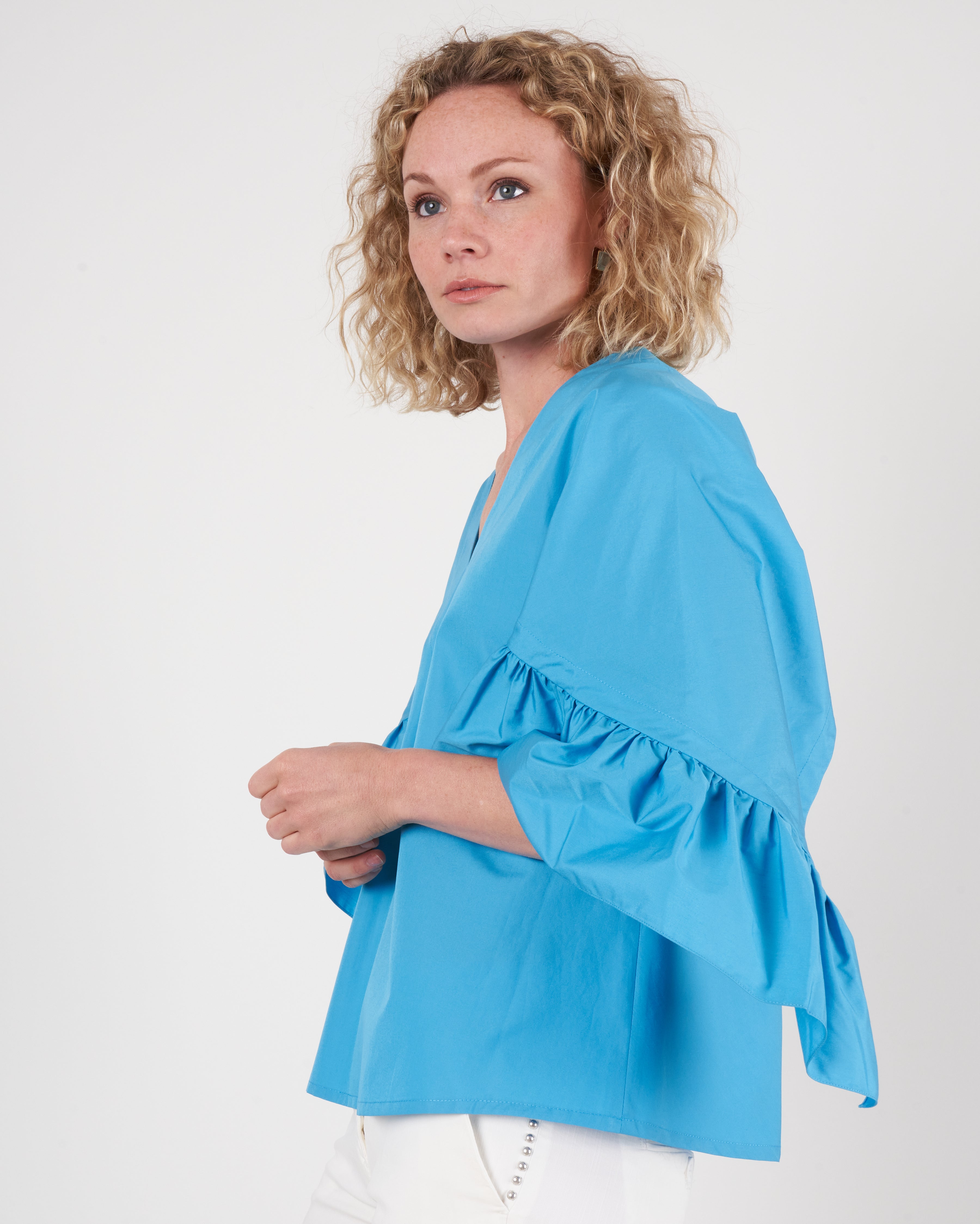 margareth and moi, ruffle sleeve top - turquoise