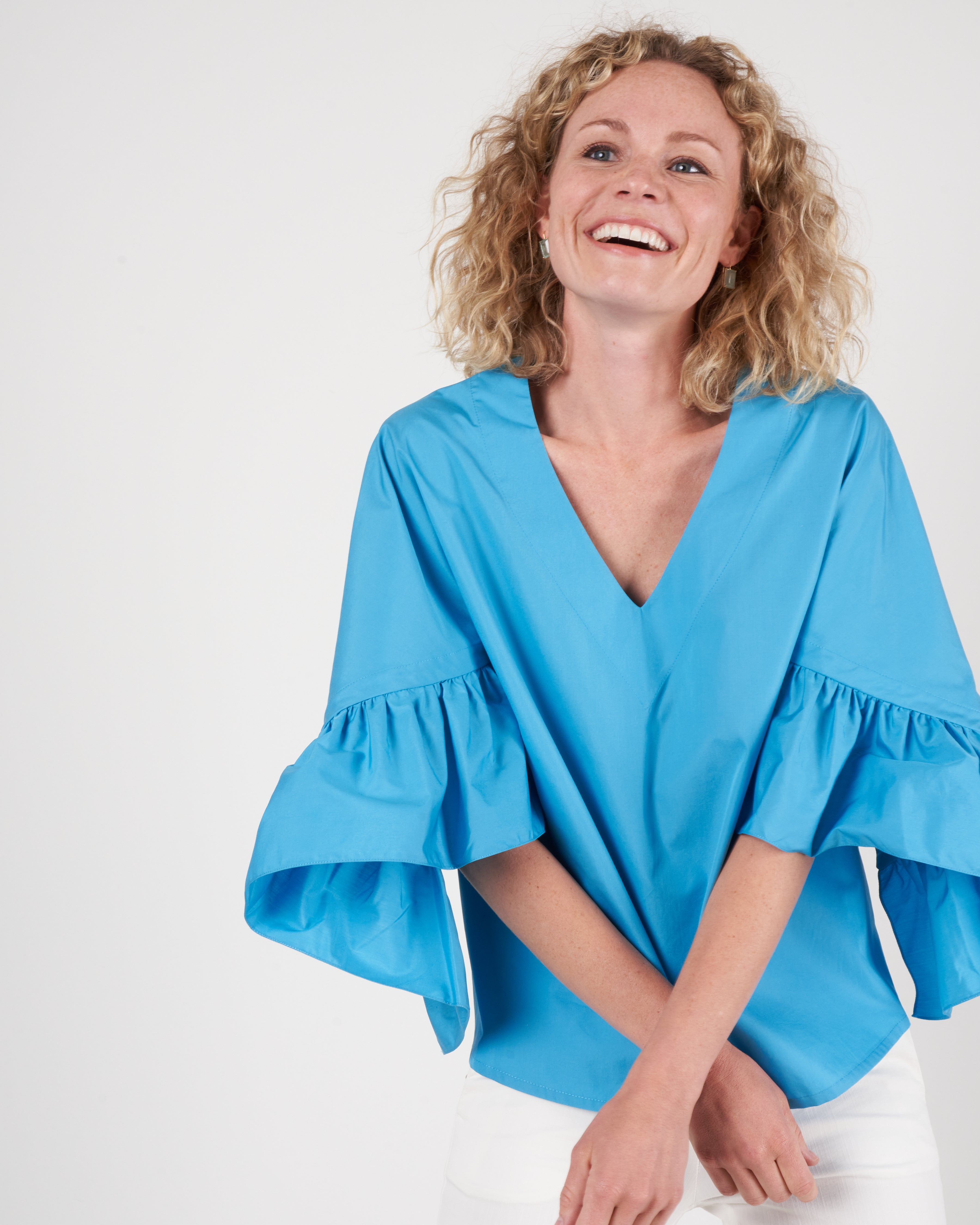 margareth and moi, ruffle sleeve top - turquoise