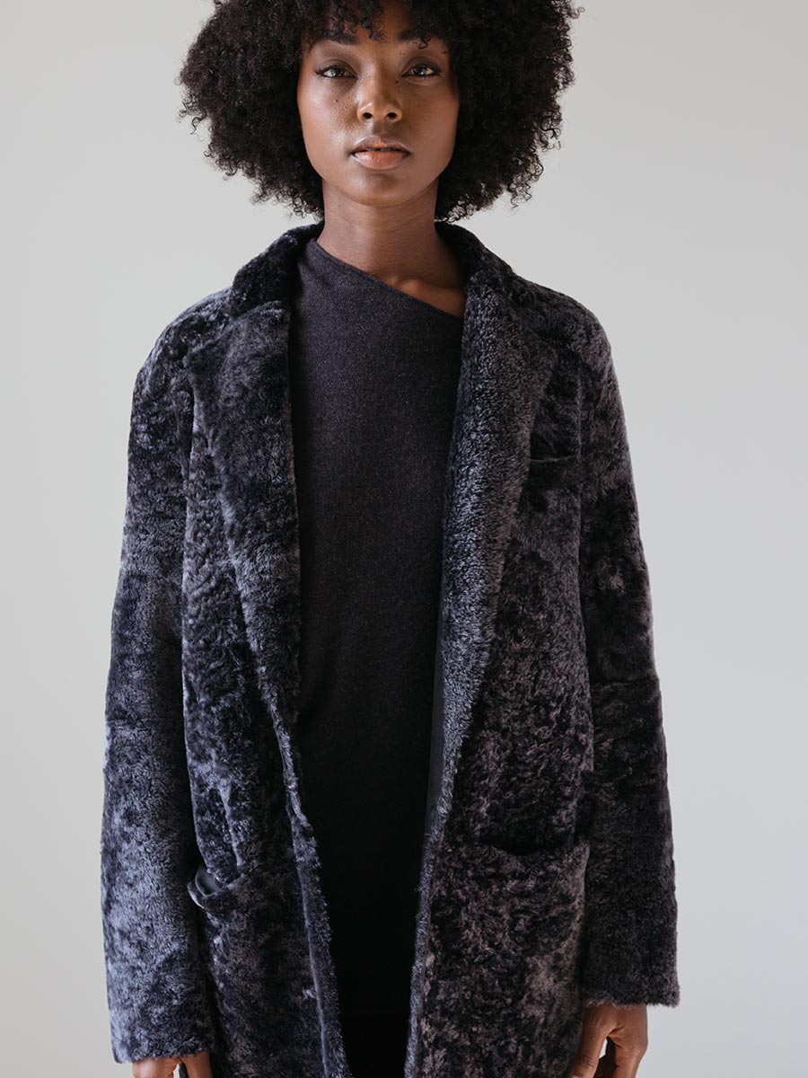 liven, shearling coat with collar