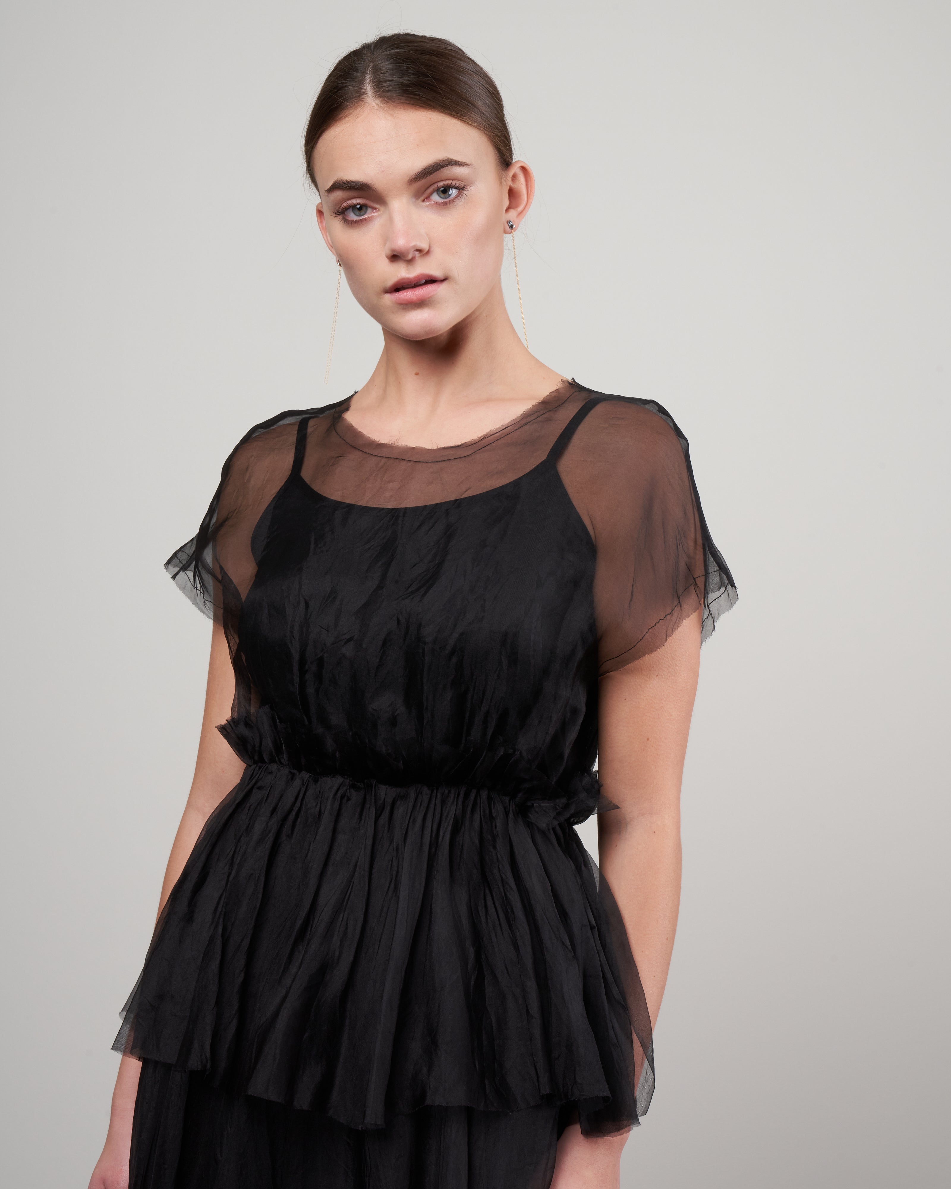 louiza babouryan, sleeveless sheer top - black silk organza