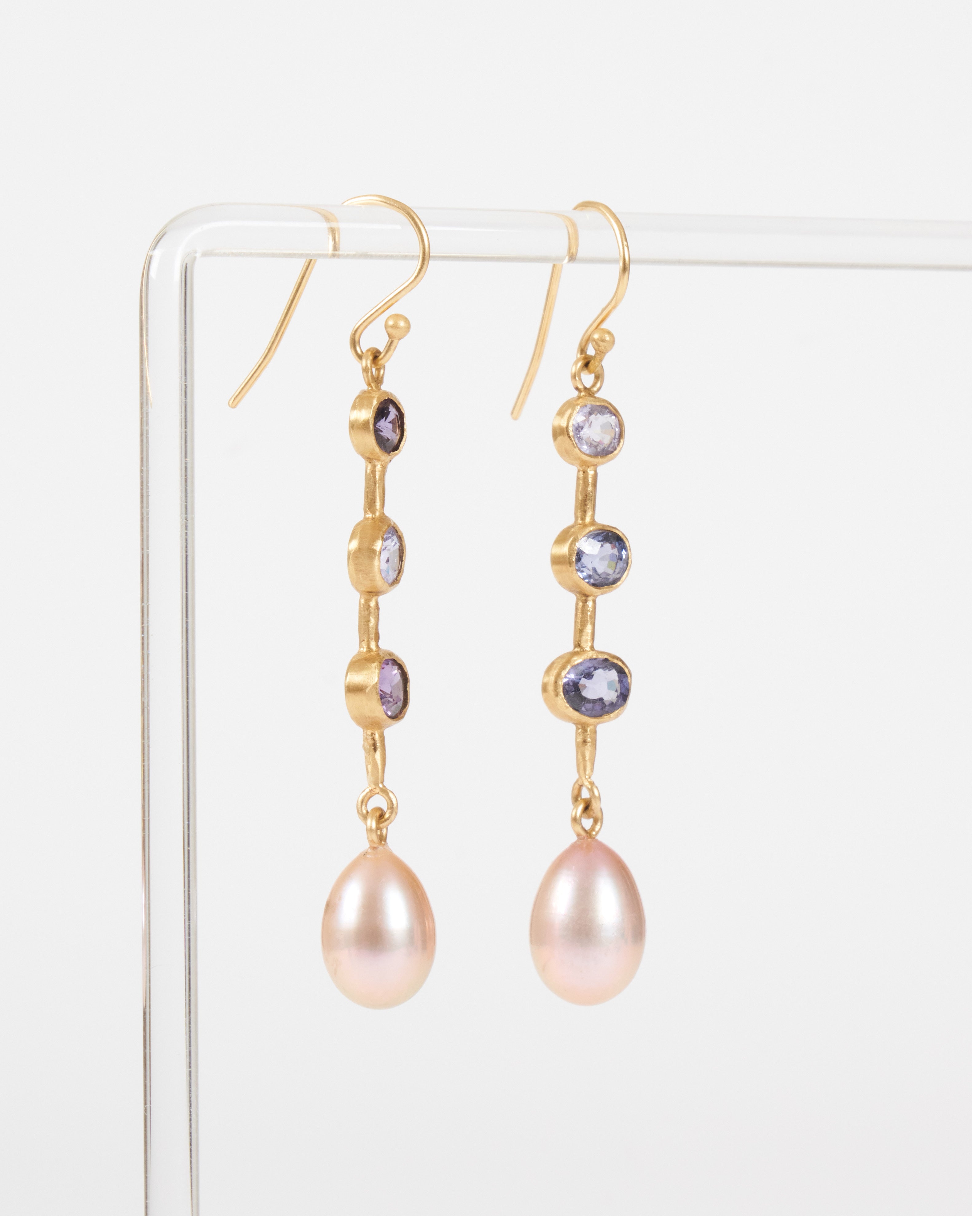 margery hirschey, spinel and pearl stick earrings