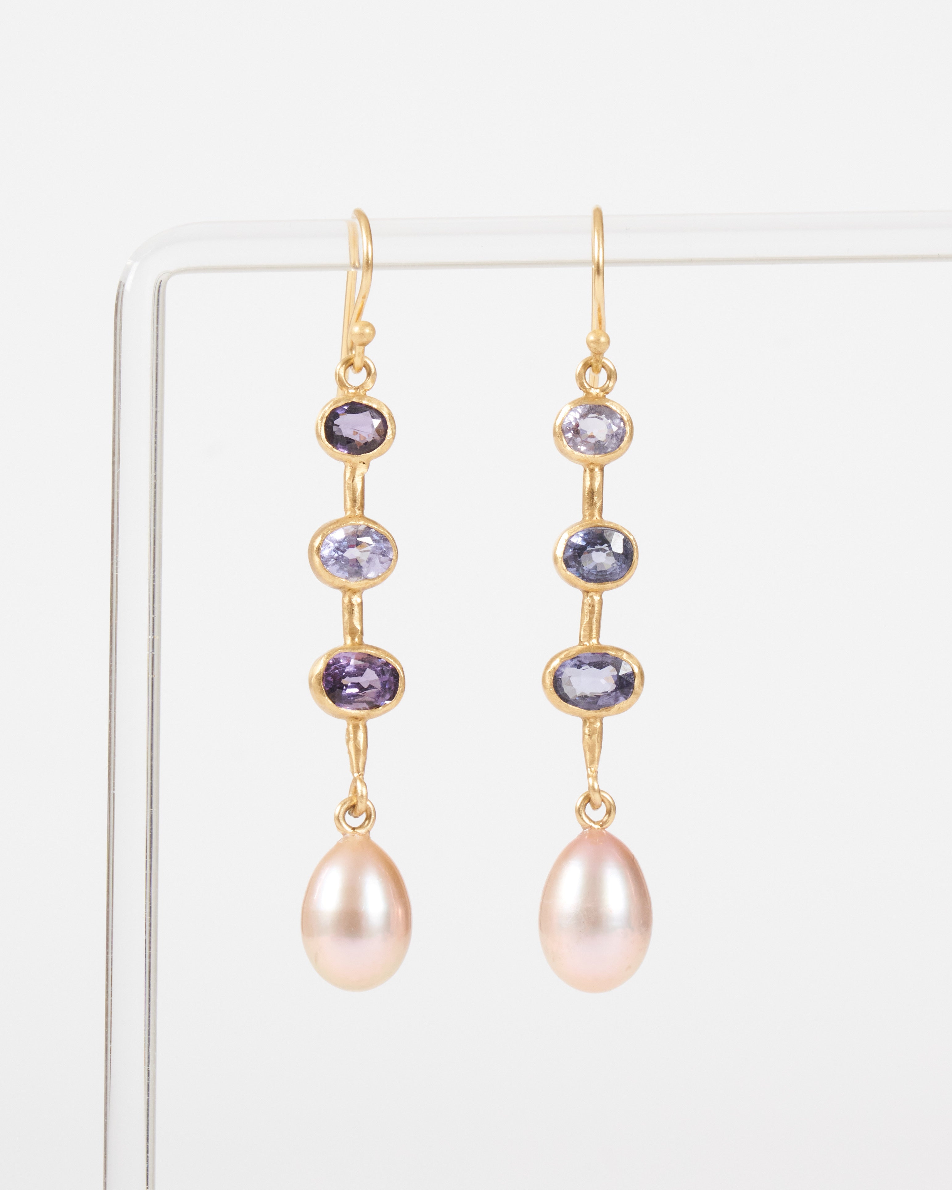 margery hirschey, spinel and pearl stick earrings