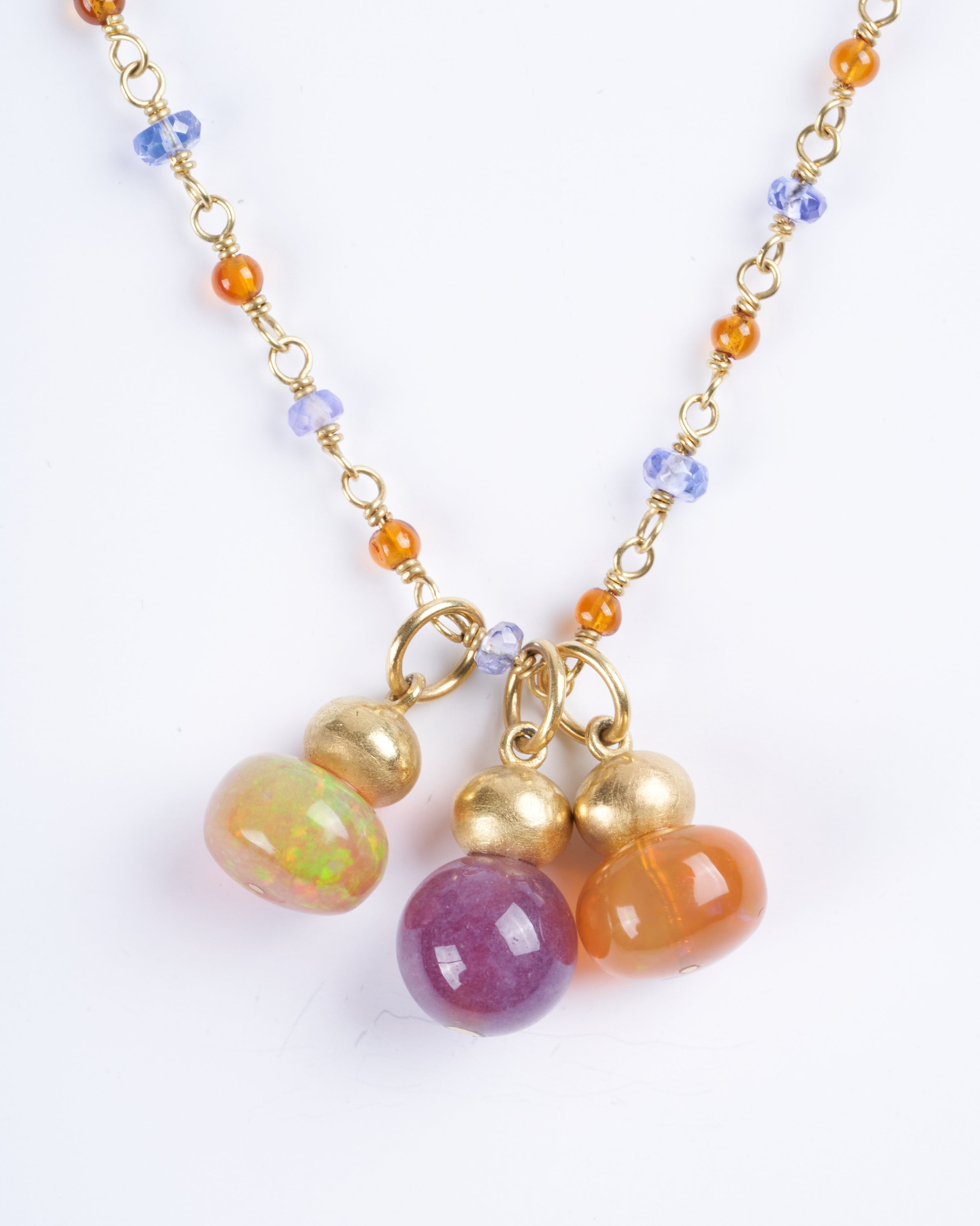 mallary marks, tanzanite and citrine buoy necklace with pendants - orange, purple and gold