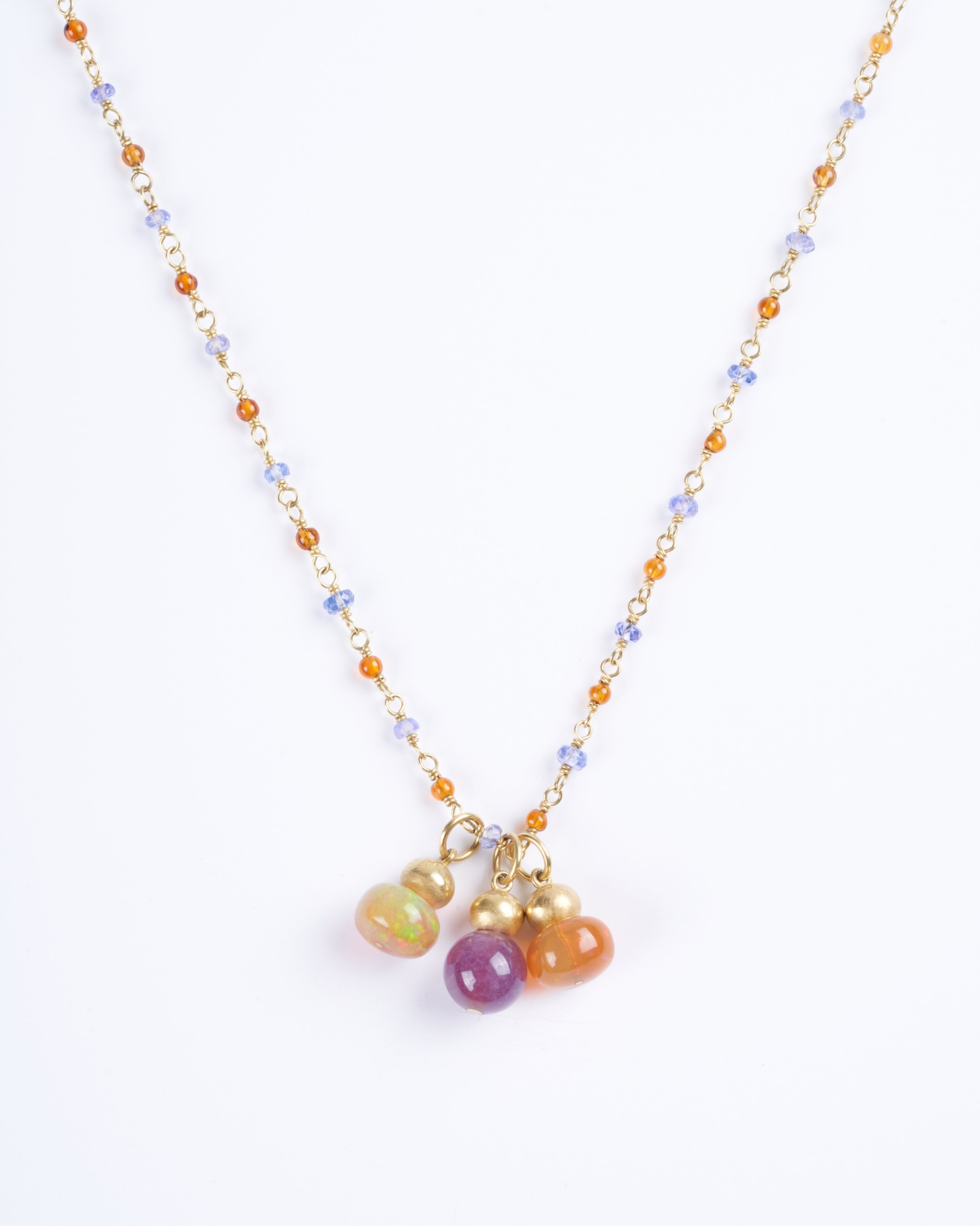 mallary marks, tanzanite and citrine buoy necklace with pendants - orange, purple and gold