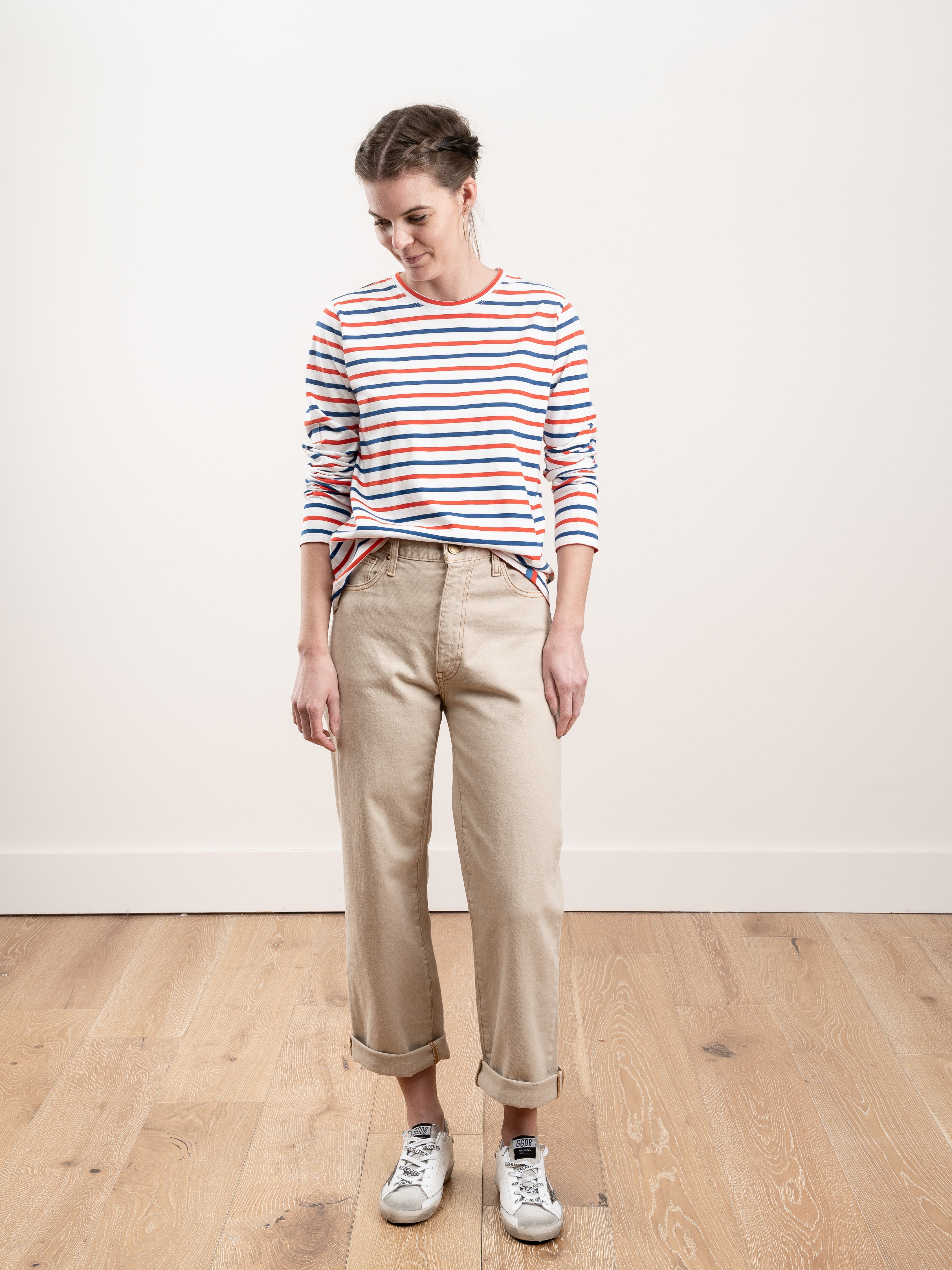 Kule, the modern long shirt - white/true blue/poppy