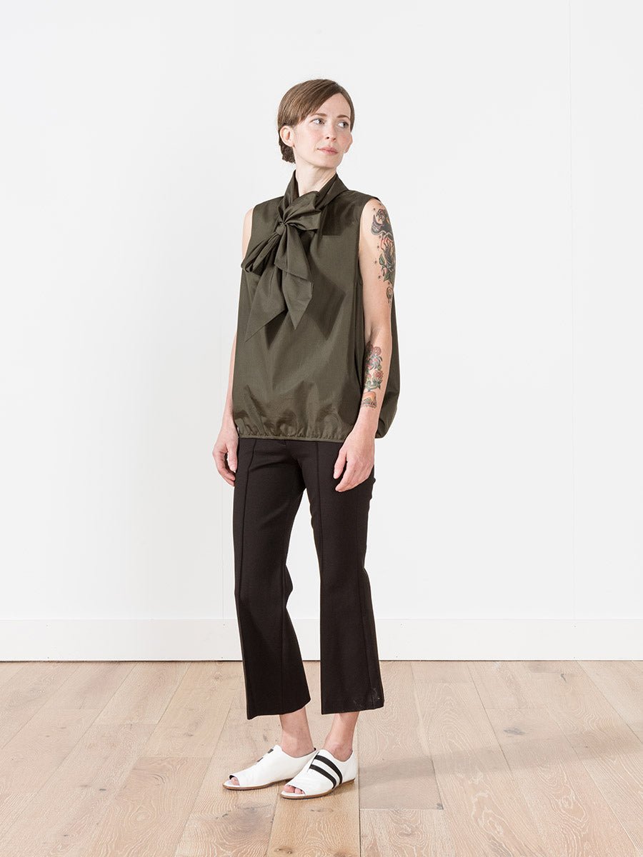 margareth & moi, tie neck blouse - dark green